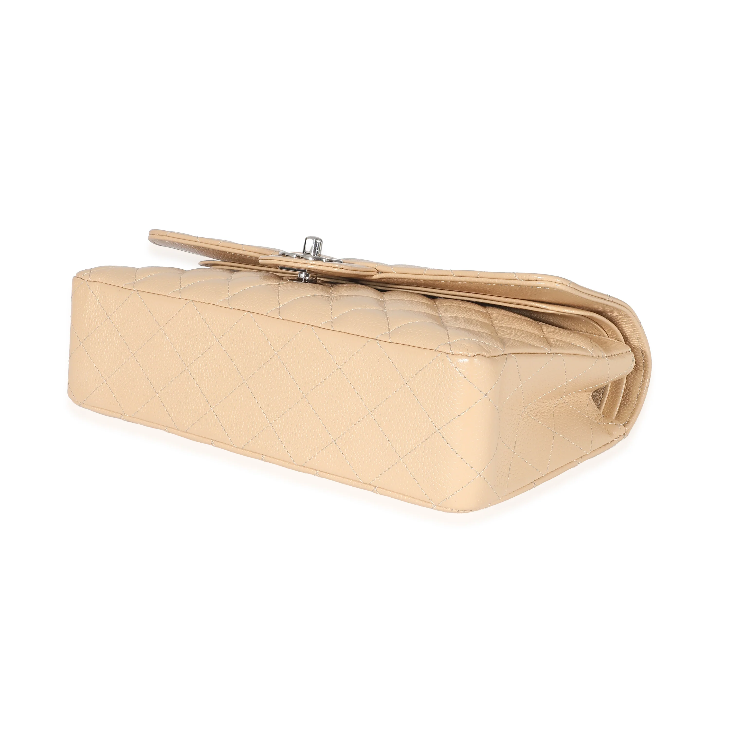 Beige Quilted Caviar Medium Classic Double Flap Handbag - Image 5