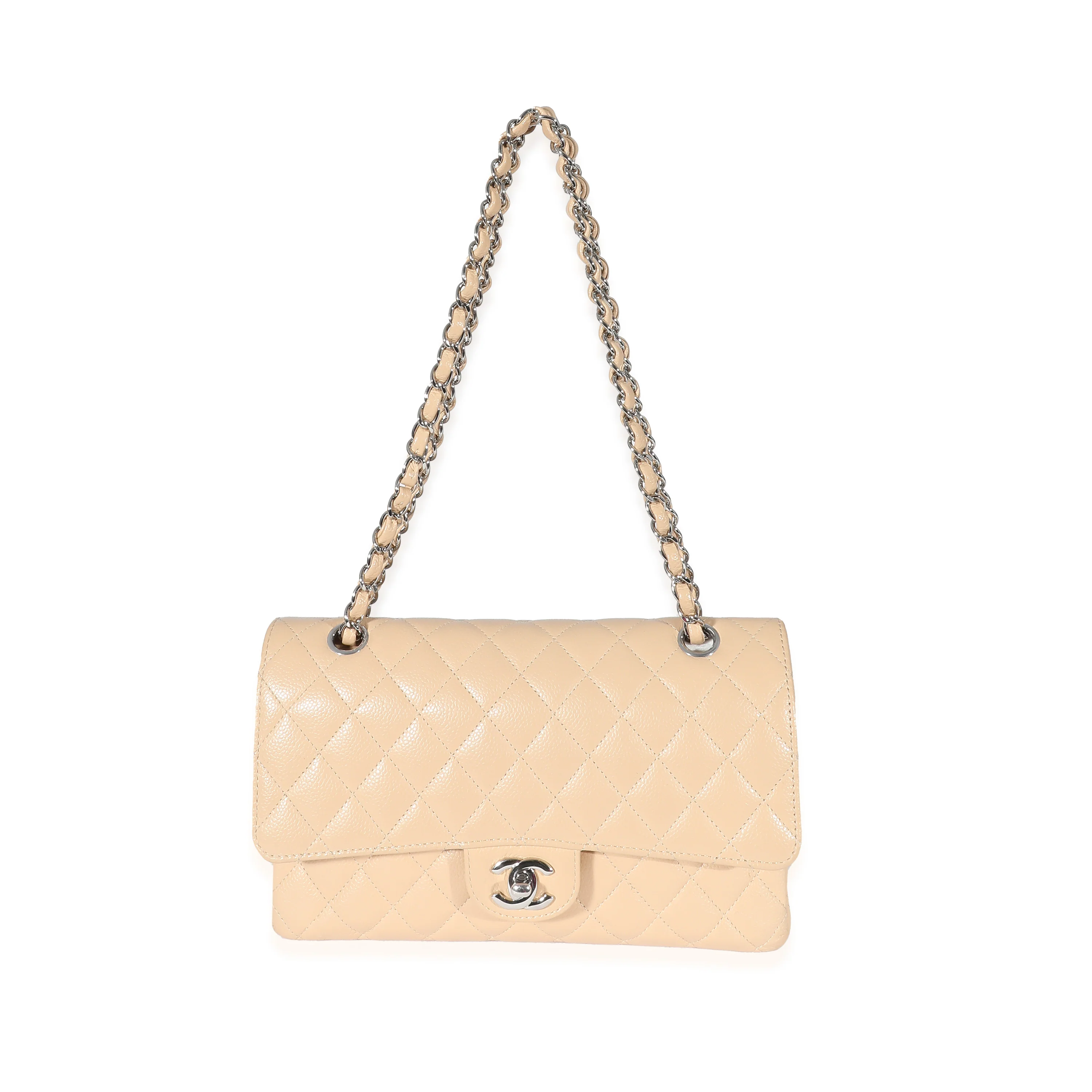 Beige Quilted Caviar Medium Classic Double Flap Handbag - Image 6