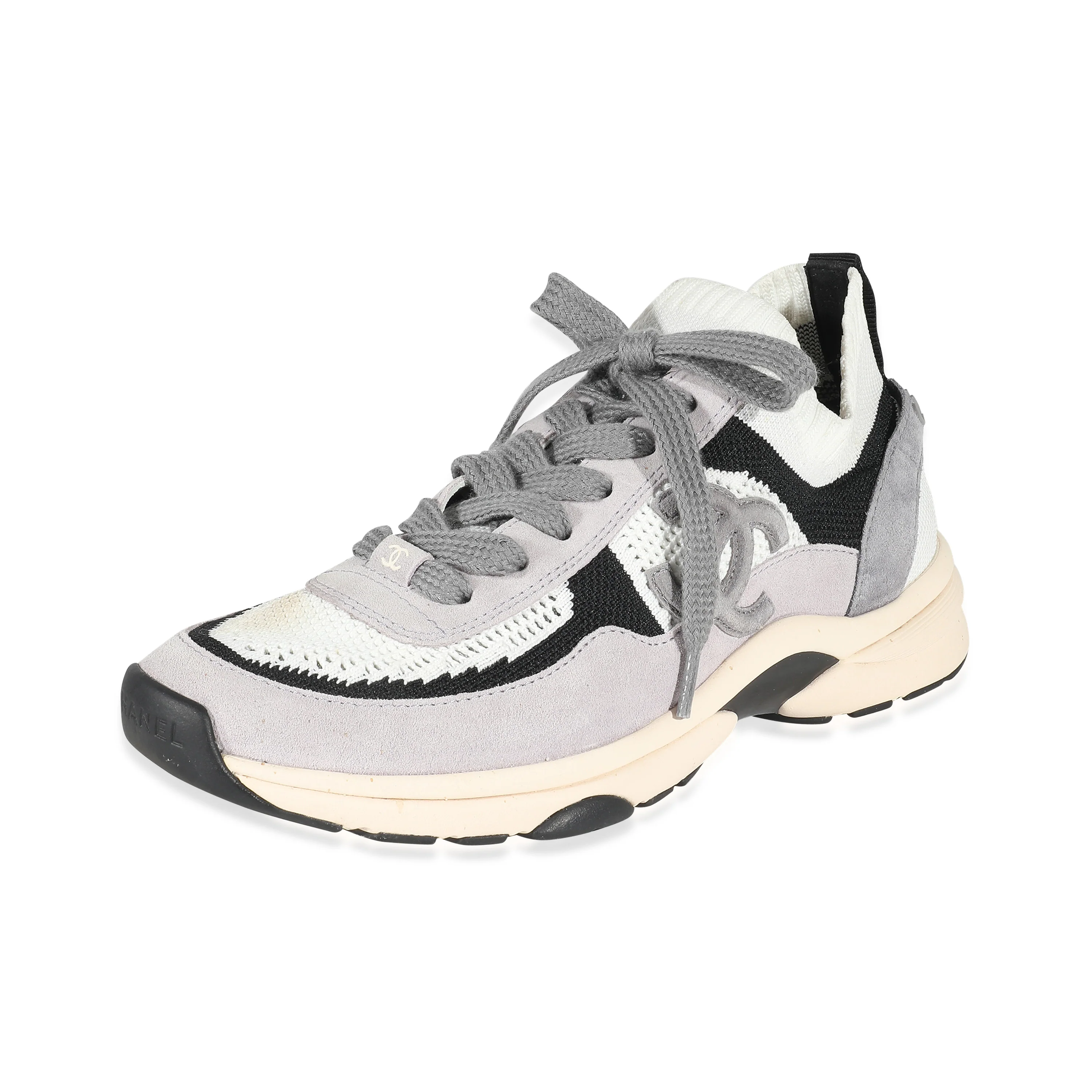 Chanel Grey White Mesh Suede CC Knit Runners 39 - Image 2
