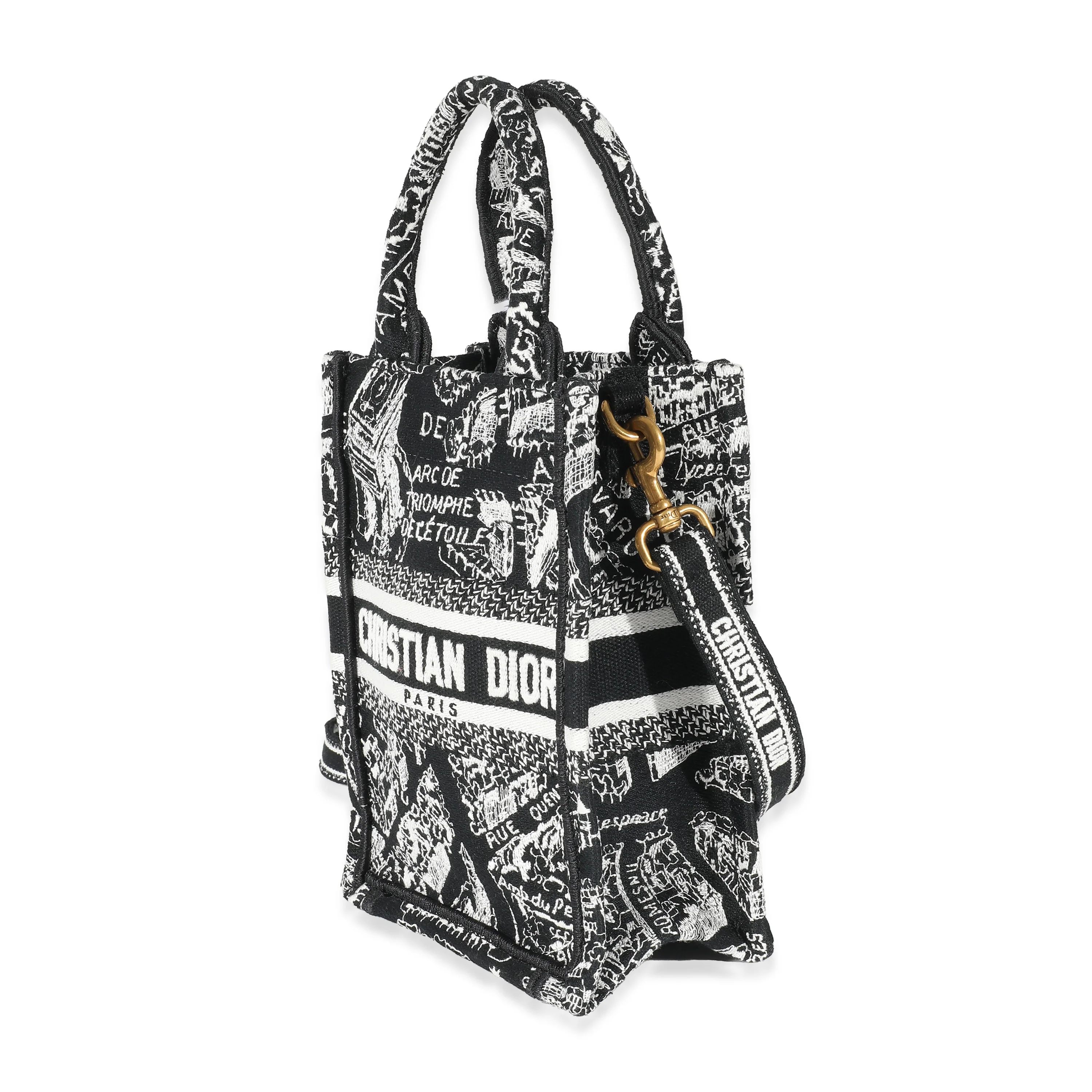 Christian Dior Black Plan De Paris Canvas Mini Dior Book Tote Phone Bag - Image 2