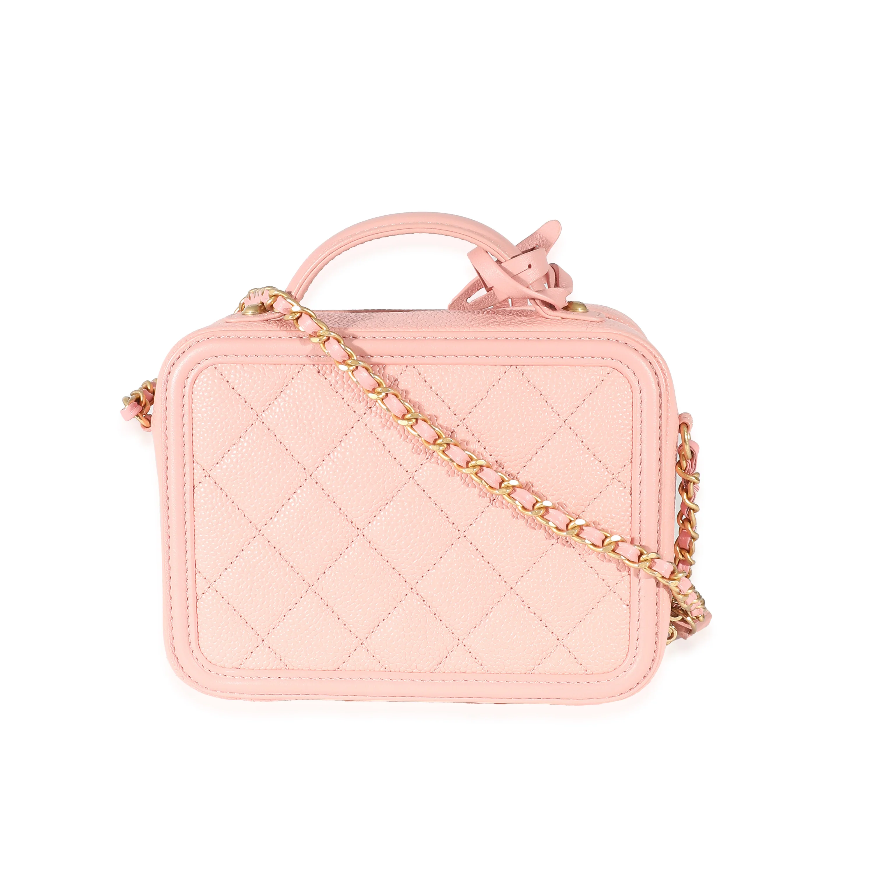 Chanel Pink Quilted Caviar CC Mini Filigree Vanity Case - Image 3