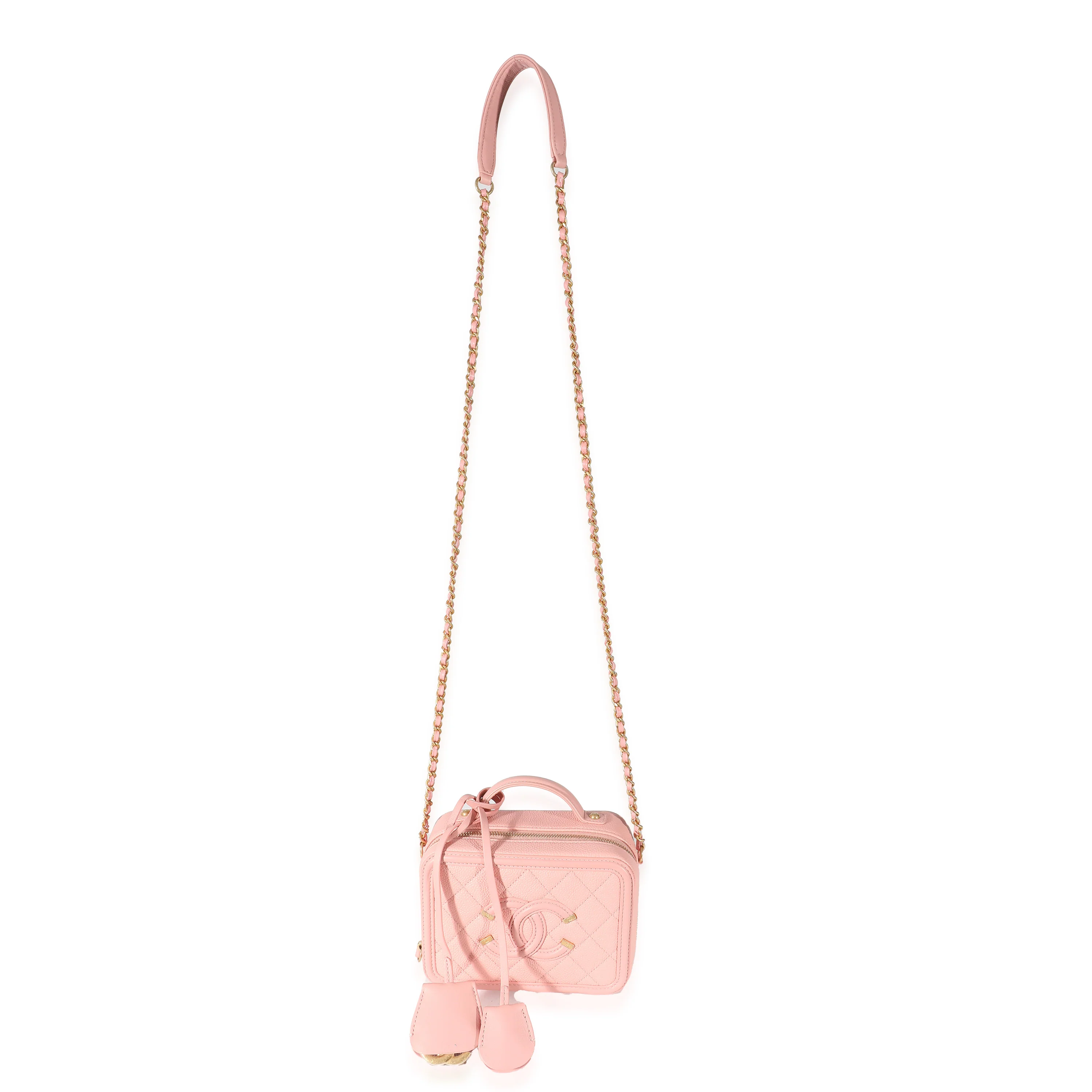 Chanel Pink Quilted Caviar CC Mini Filigree Vanity Case - Image 4