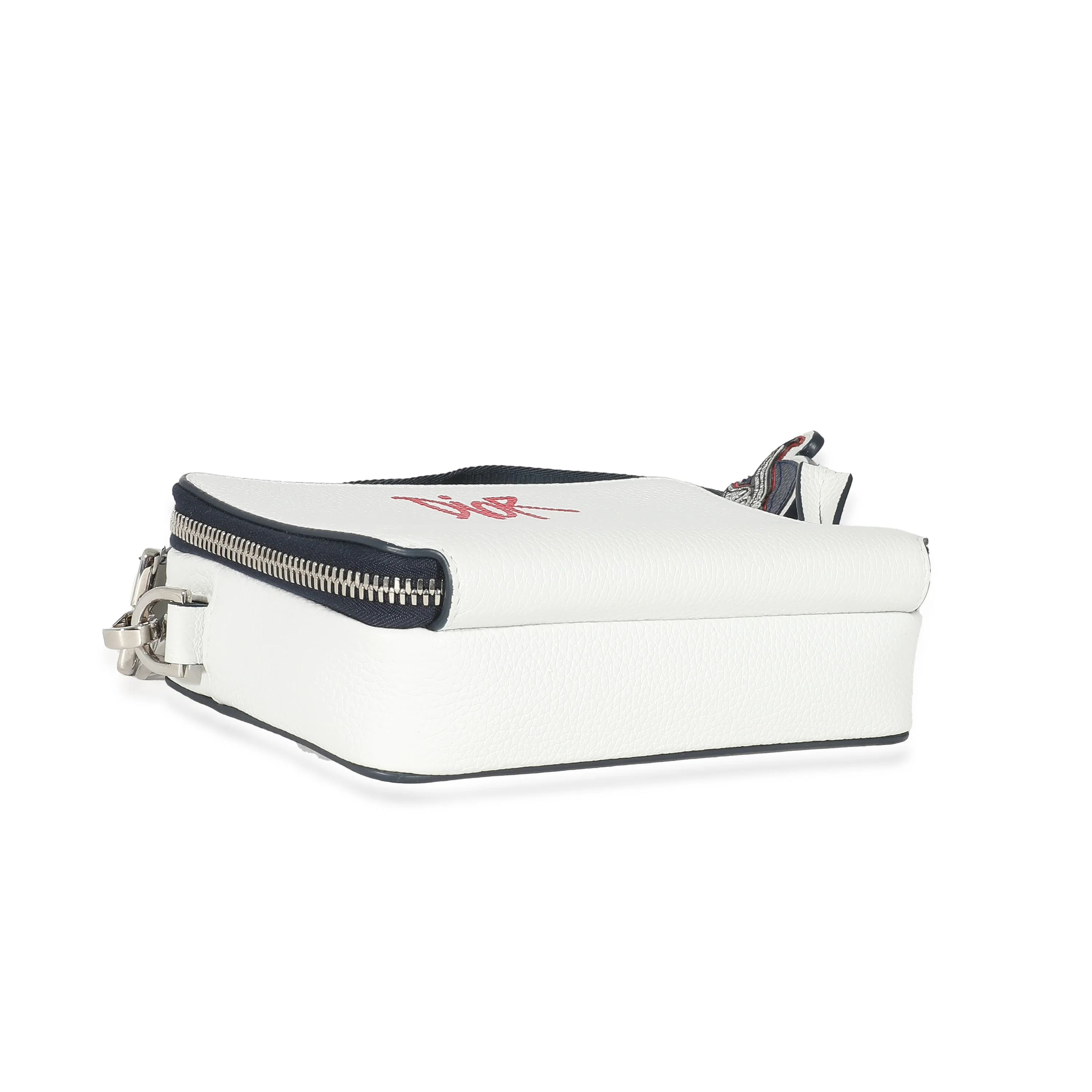 Dior x Shawn Stussy White Grained Calfskin Double Zip Crossbody Pouch - Image 4
