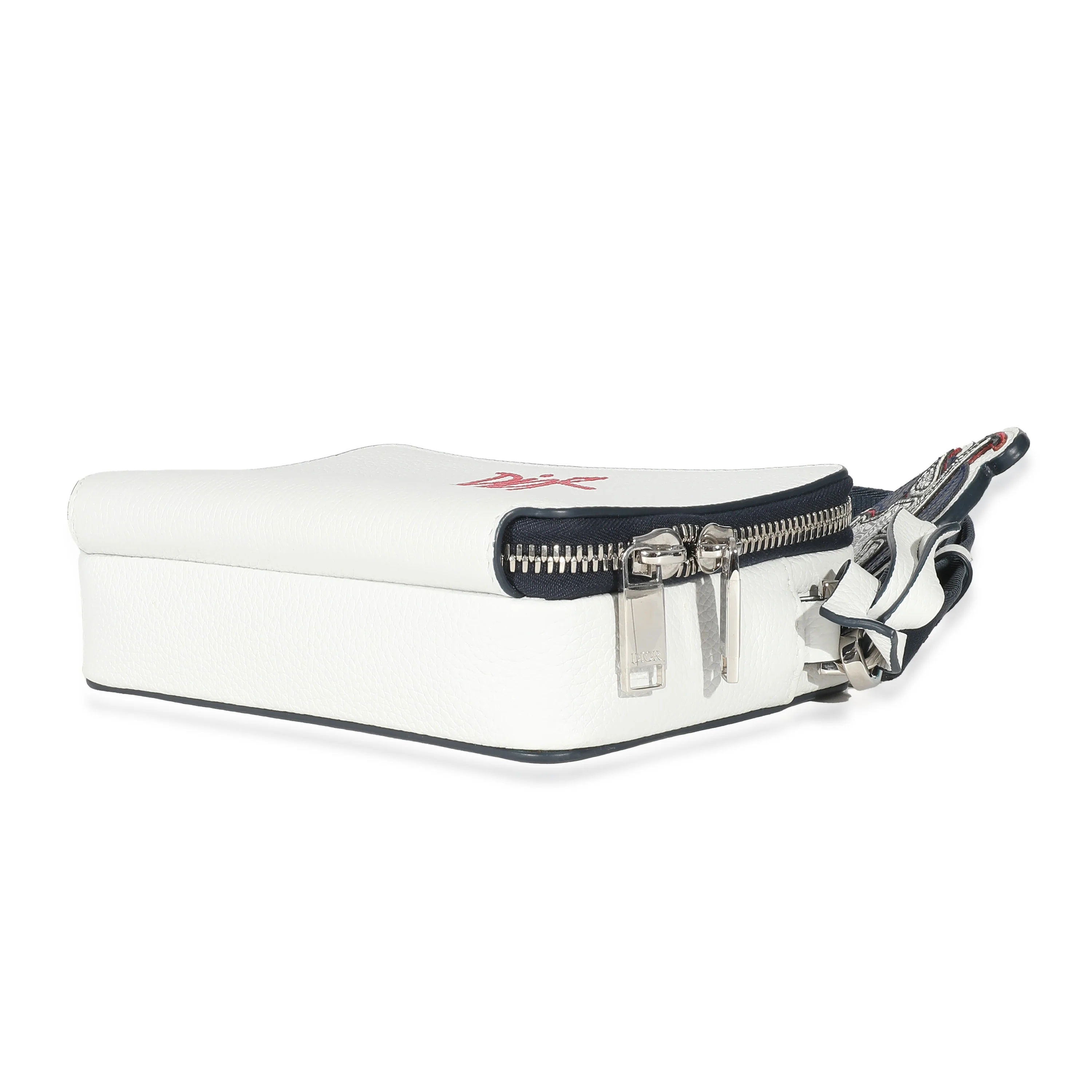 Dior x Shawn Stussy White Grained Calfskin Double Zip Crossbody Pouch - Image 5