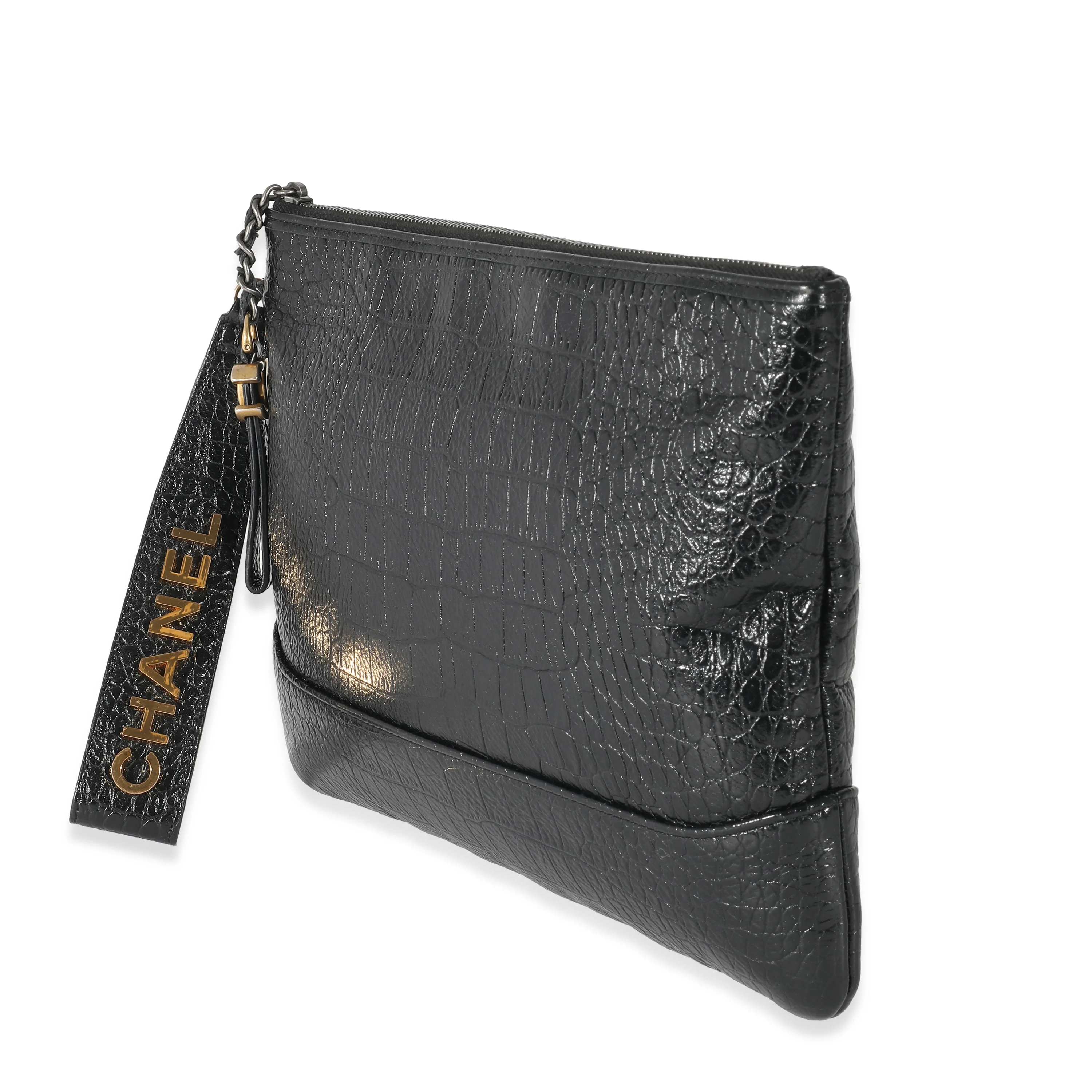 Chanel Black Embossed Croc Gabrielle Wristlet Clutch - Image 6