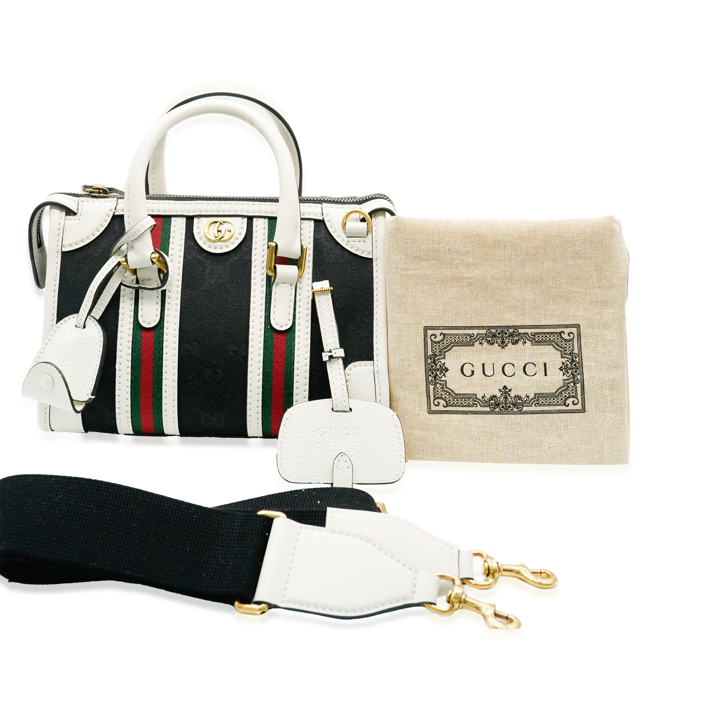 Black White Canvas Mini Double G Top Handle Bag - Image 10