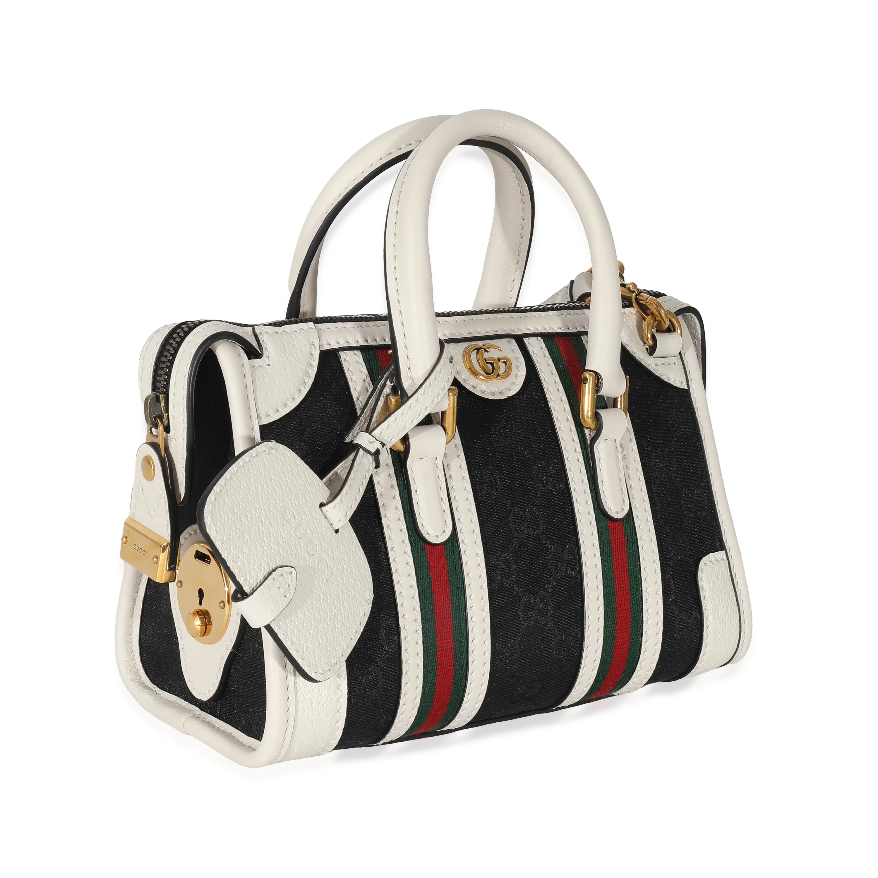 Black White Canvas Mini Double G Top Handle Bag - Image 3