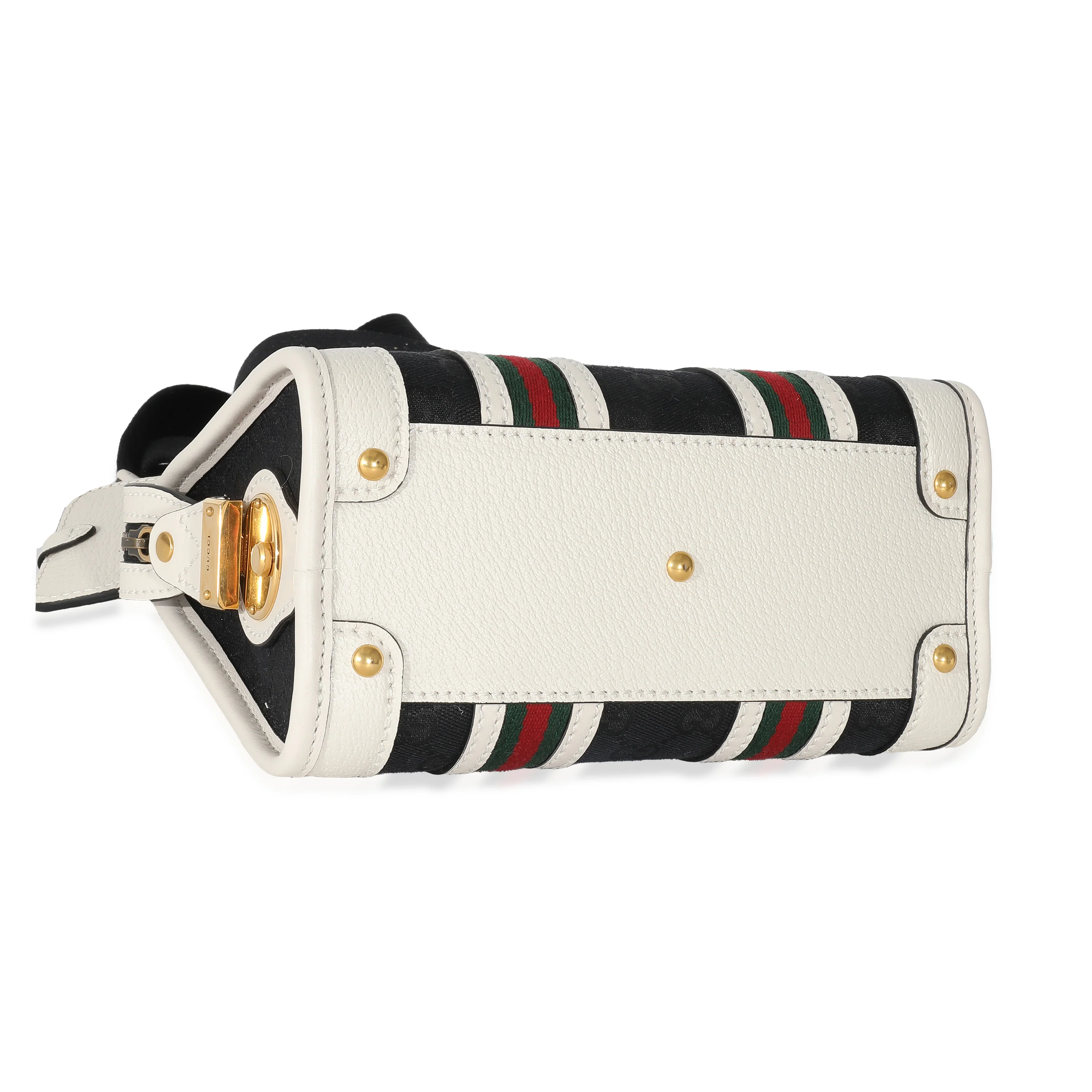 Black White Canvas Mini Double G Top Handle Bag - Image 4