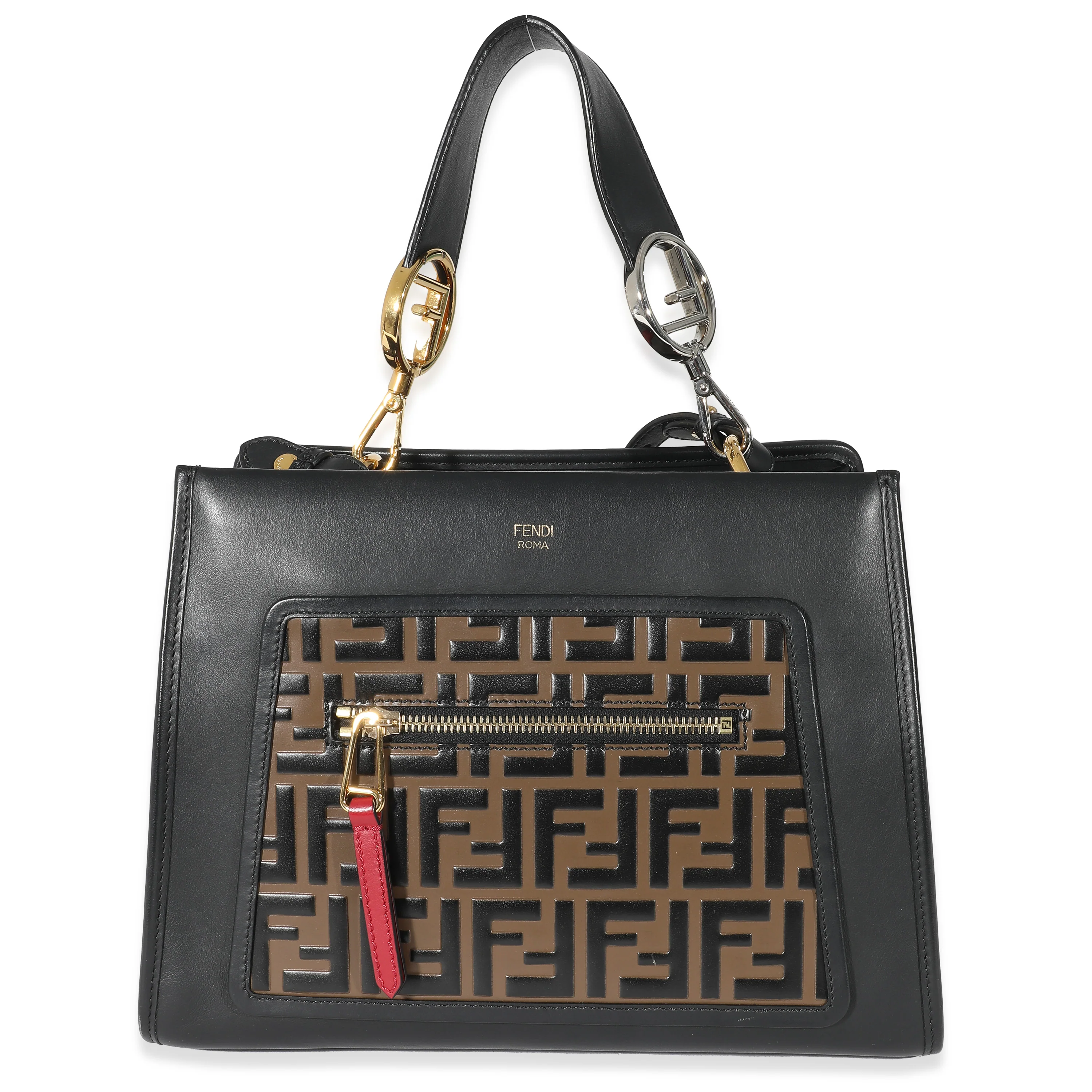 Black Zucca Embossed Leather Small Runaway Satchel