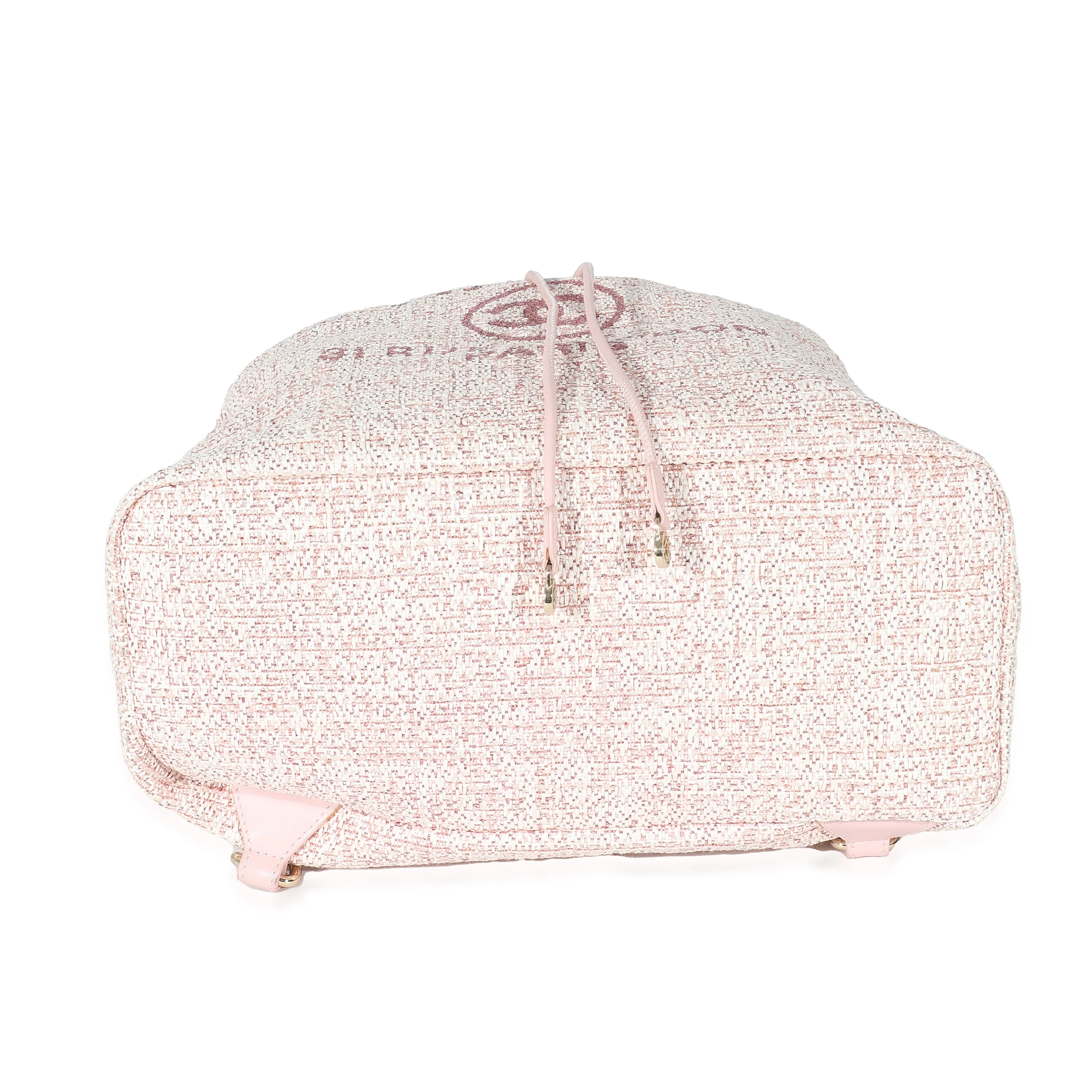 Chanel Metallic Pink Mixed Fibres Large Deauville Drawstring Backpack - Image 3