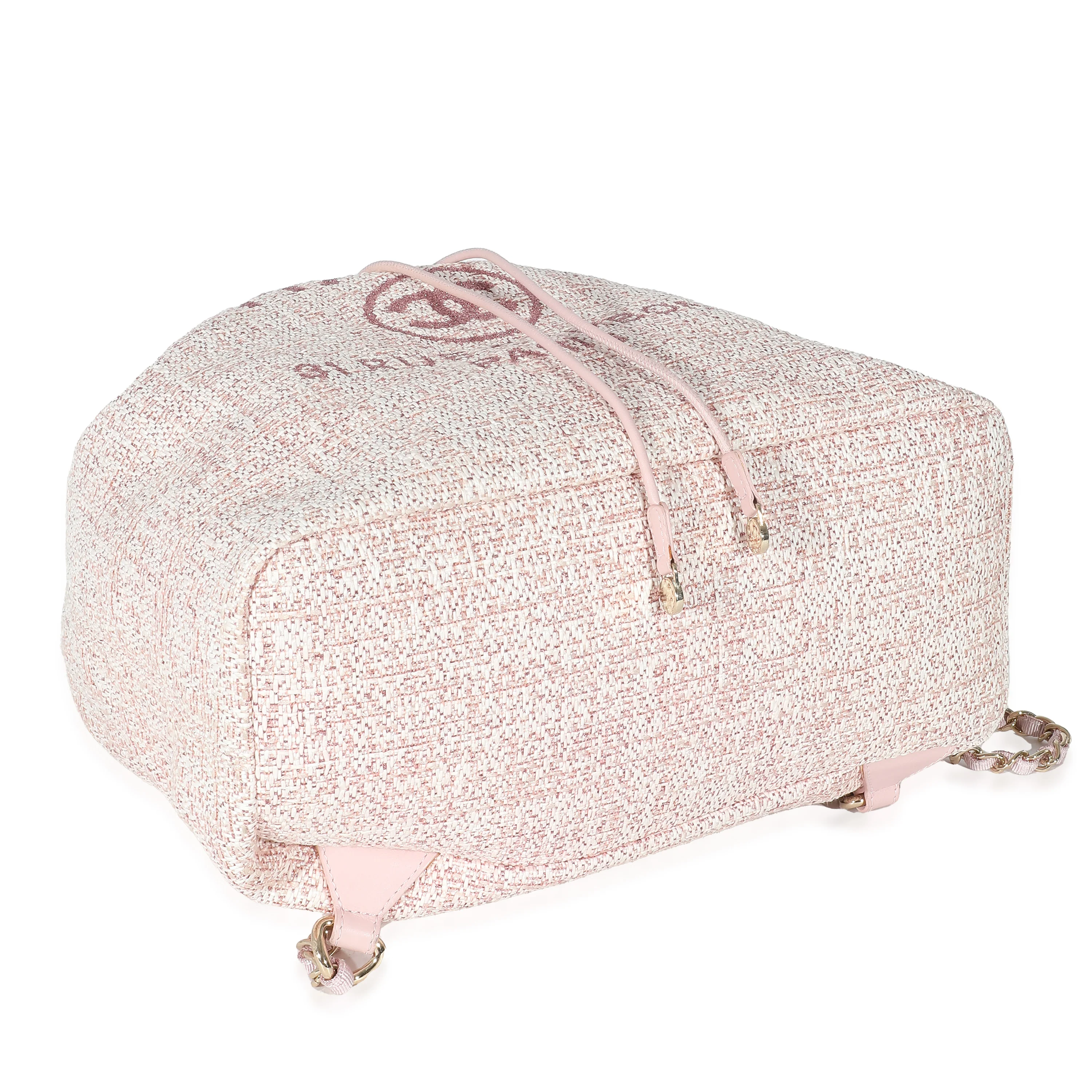 Chanel Metallic Pink Mixed Fibres Large Deauville Drawstring Backpack - Image 4