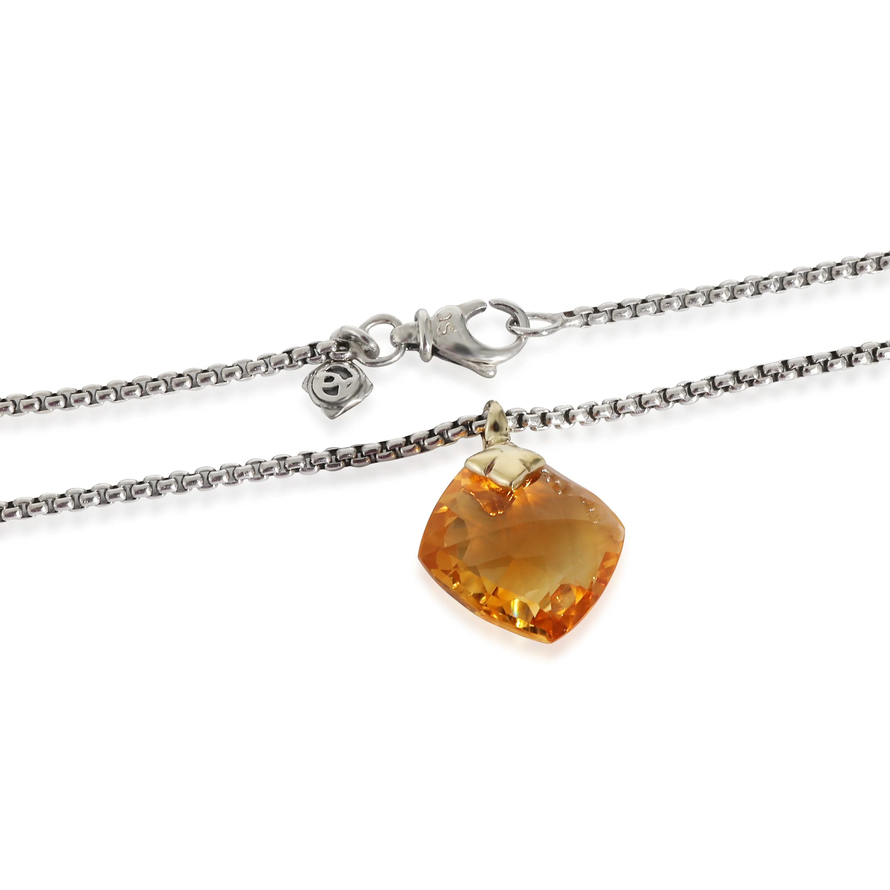 David Yurman Capri Citrine Pendant & Box Chain 18K Yellow Gold/Sterling Silver - Image 3