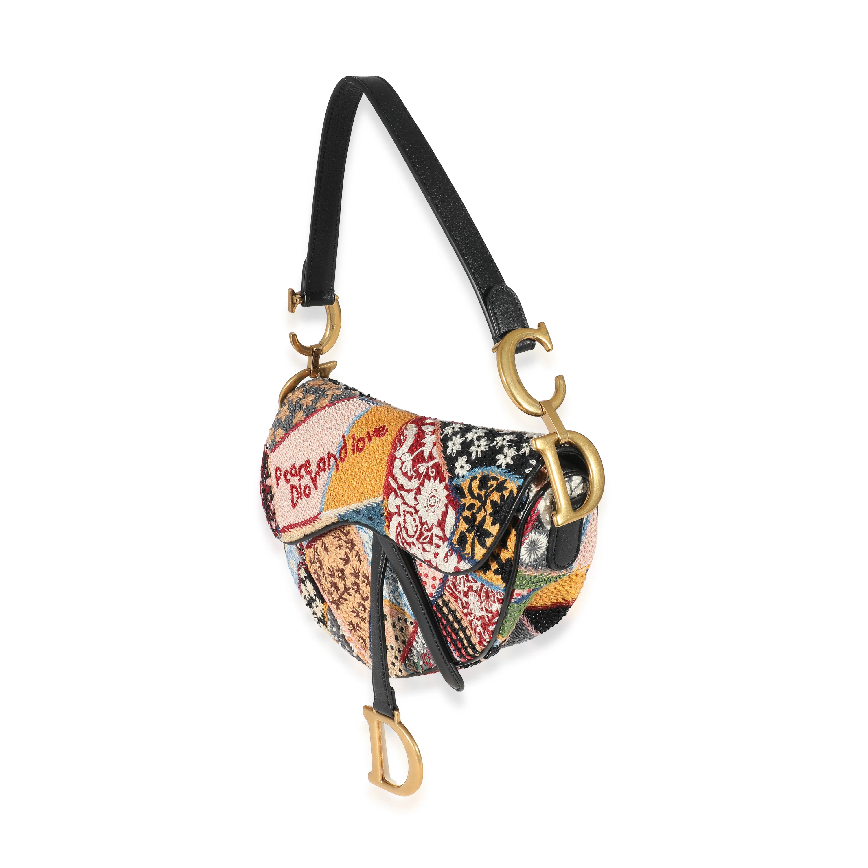 Christian Dior Beaded Multicolor Peace And Love Patchwork Saddle Bag - Image 2