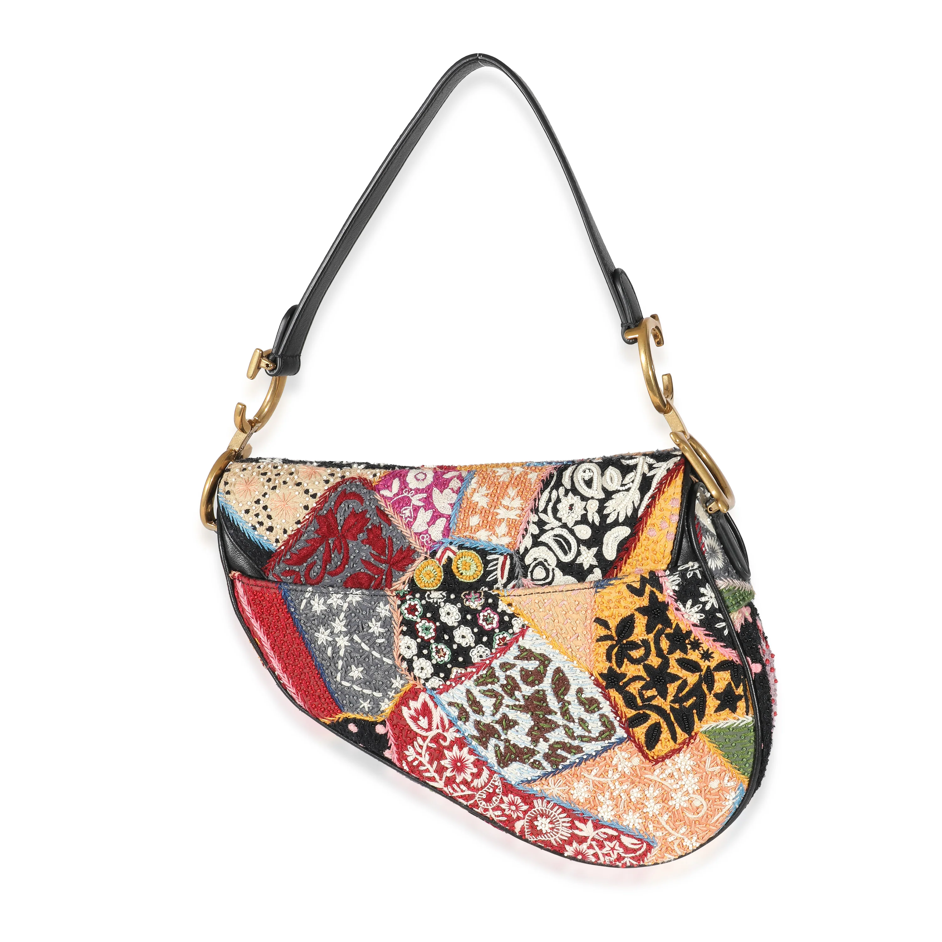 Christian Dior Beaded Multicolor Peace And Love Patchwork Saddle Bag - Image 3