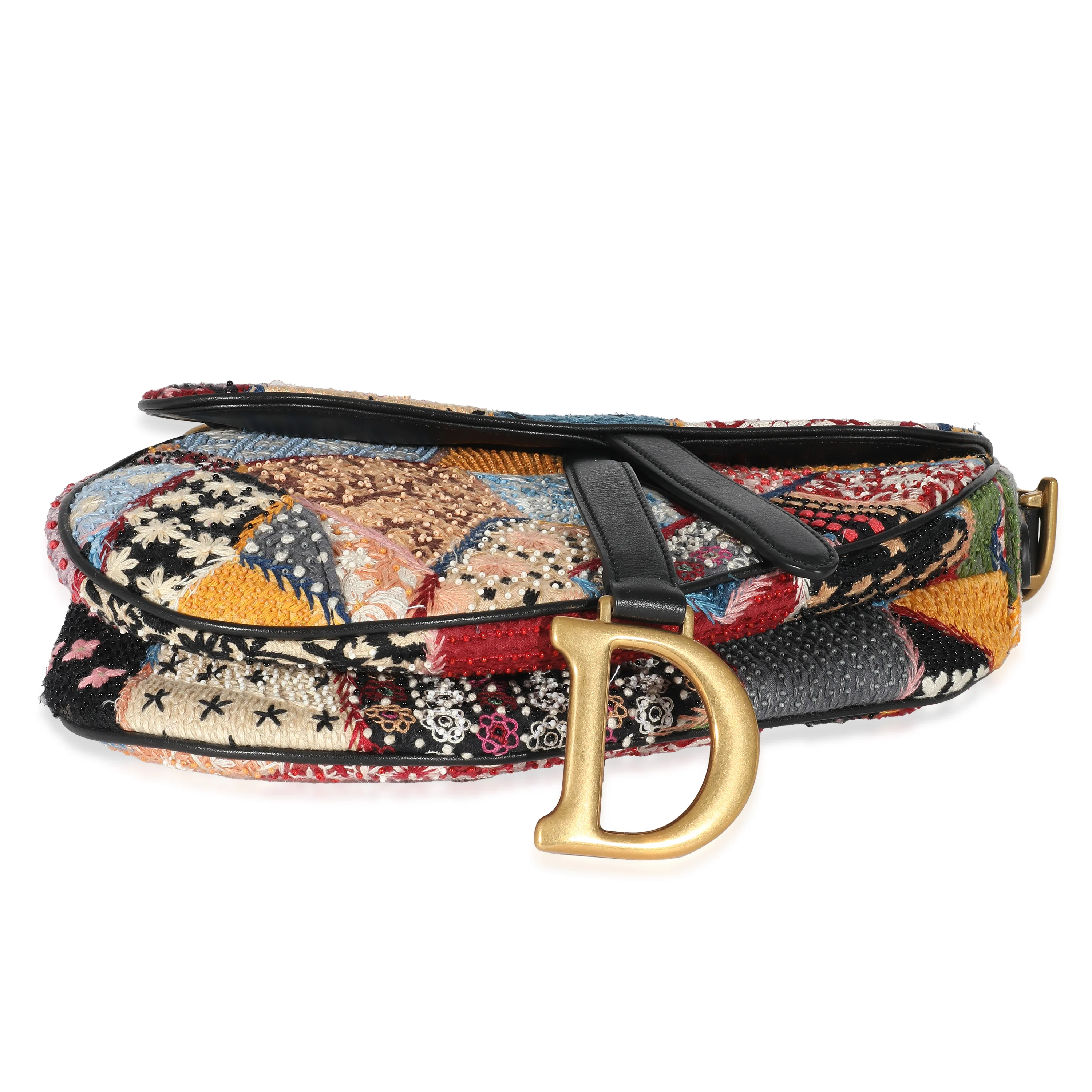 Christian Dior Beaded Multicolor Peace And Love Patchwork Saddle Bag - Image 4