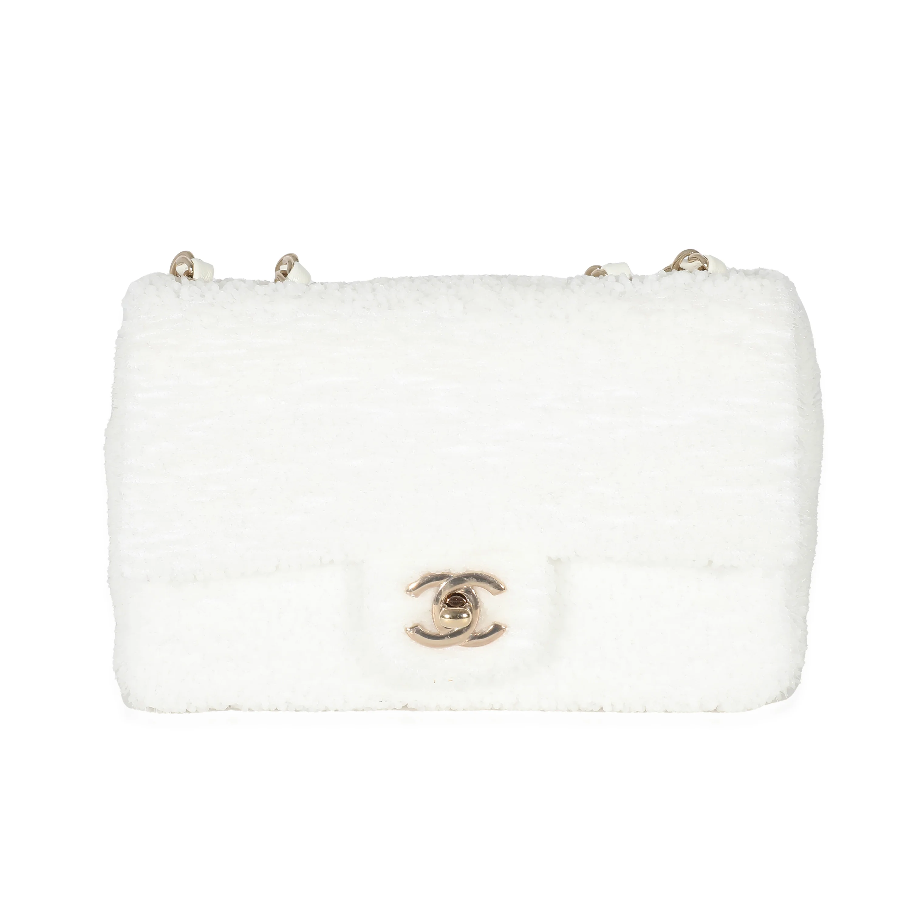 Chanel White Sequin Mini Single Flap Bag