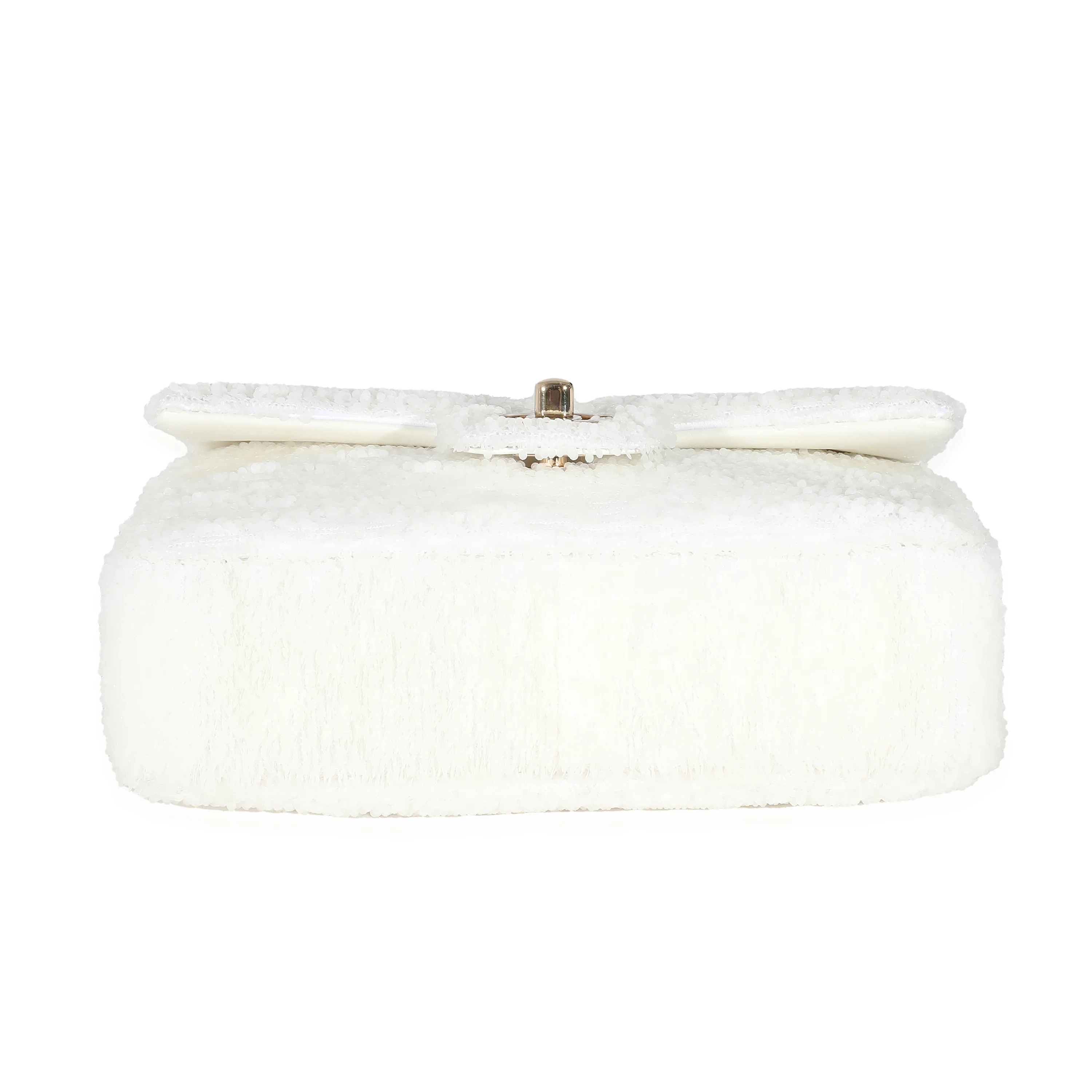 Chanel White Sequin Mini Single Flap Bag - Image 3