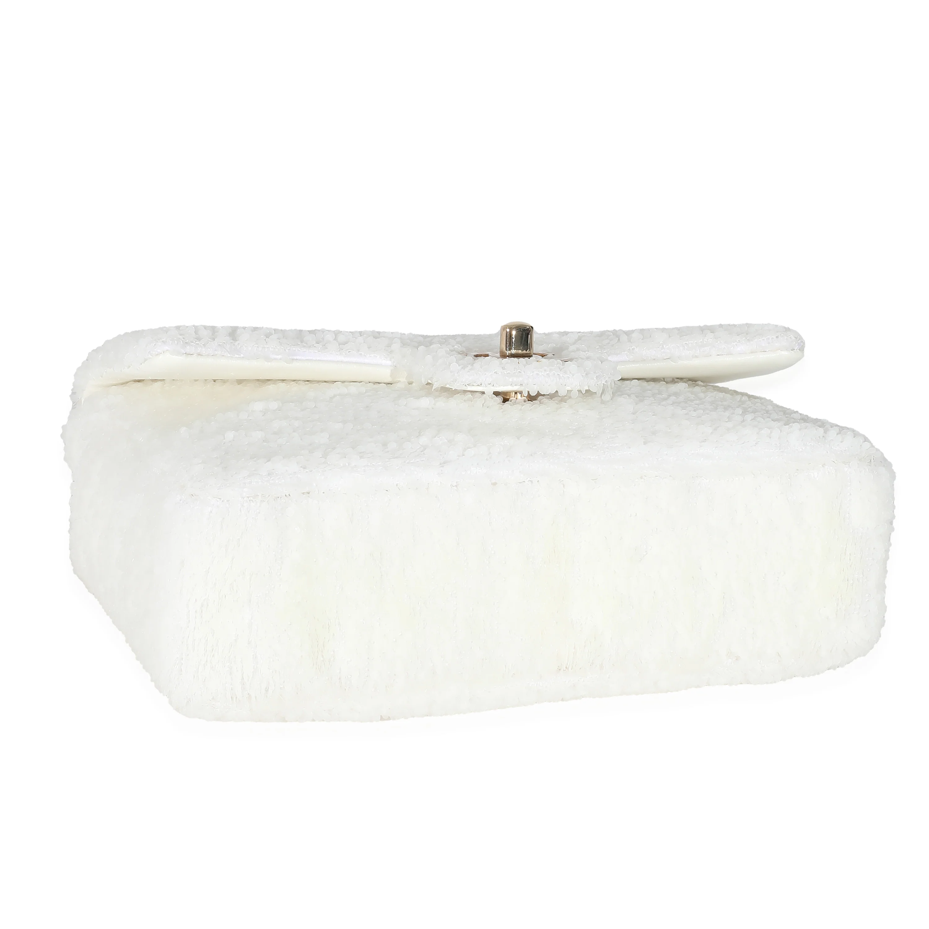 Chanel White Sequin Mini Single Flap Bag - Image 4