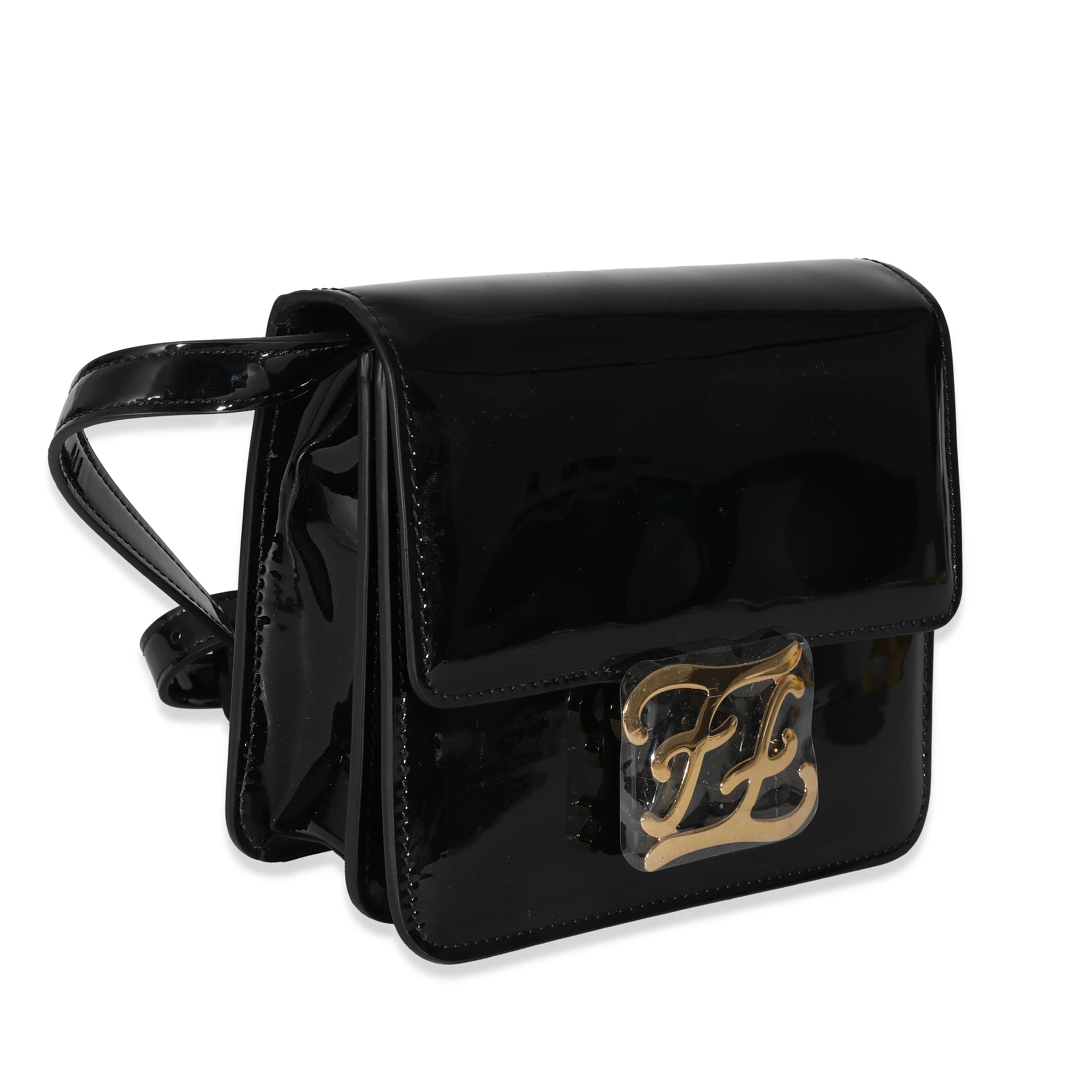 Fendi Black Patent Leather Karligraphy Crossbody Bag - Image 3