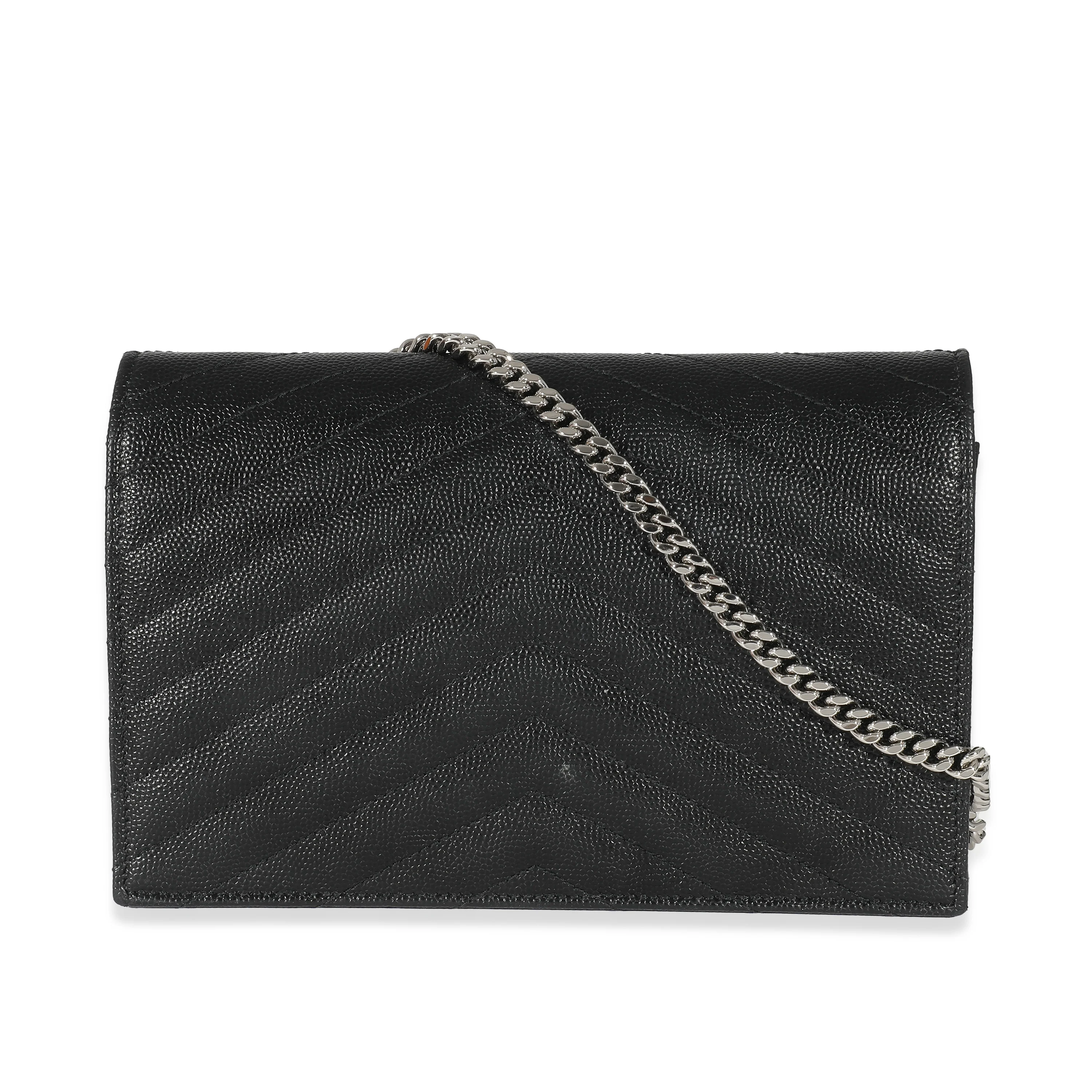 Saint Laurent Black Grain De Poudre Cassandre Envelope Chain Wallet - Image 3