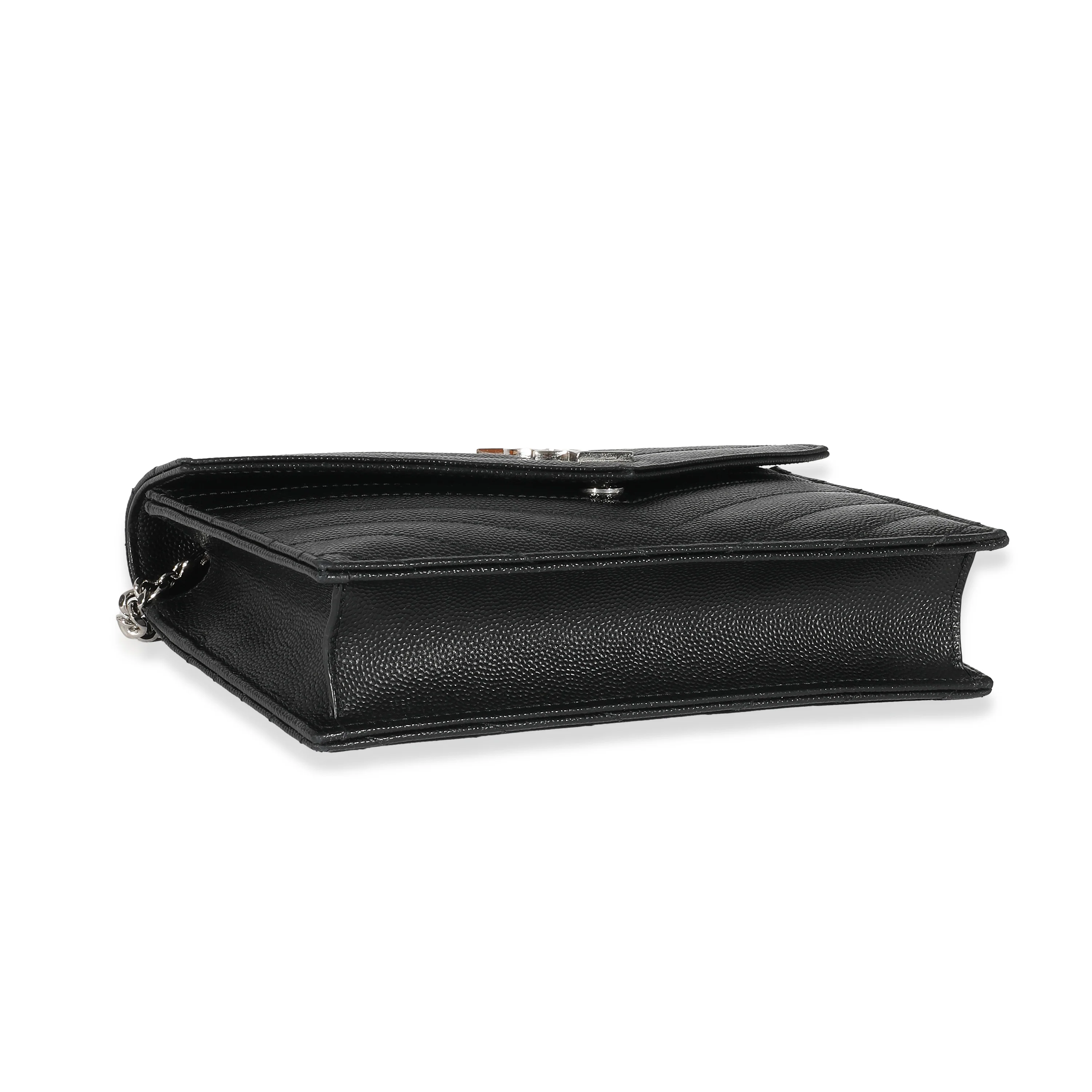Saint Laurent Black Grain De Poudre Cassandre Envelope Chain Wallet - Image 6