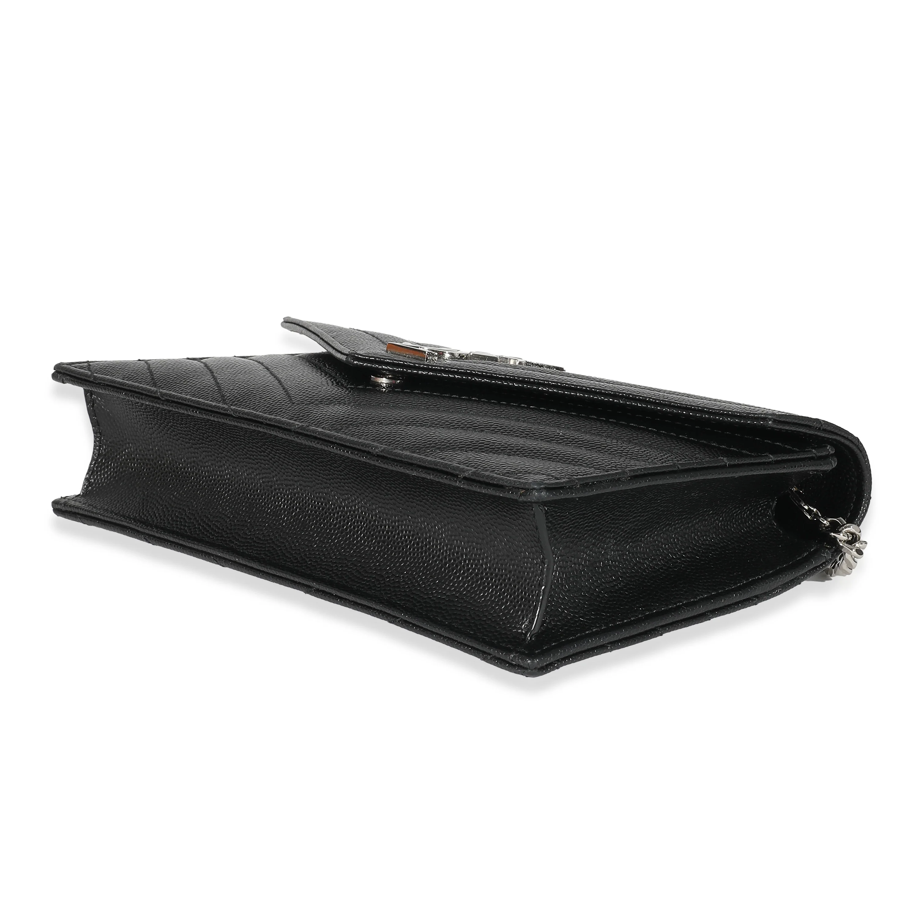 Saint Laurent Black Grain De Poudre Cassandre Envelope Chain Wallet - Image 7