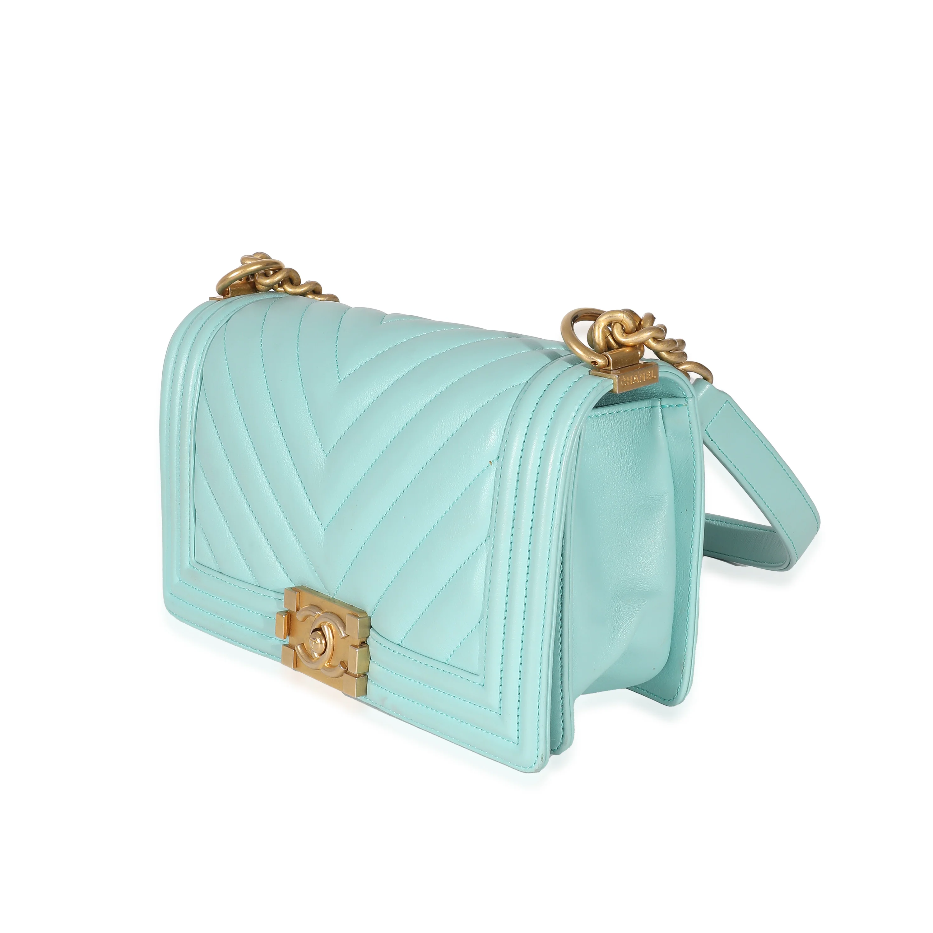 Light Blue Chevron Lambskin Medium Boy Bag - Image 6