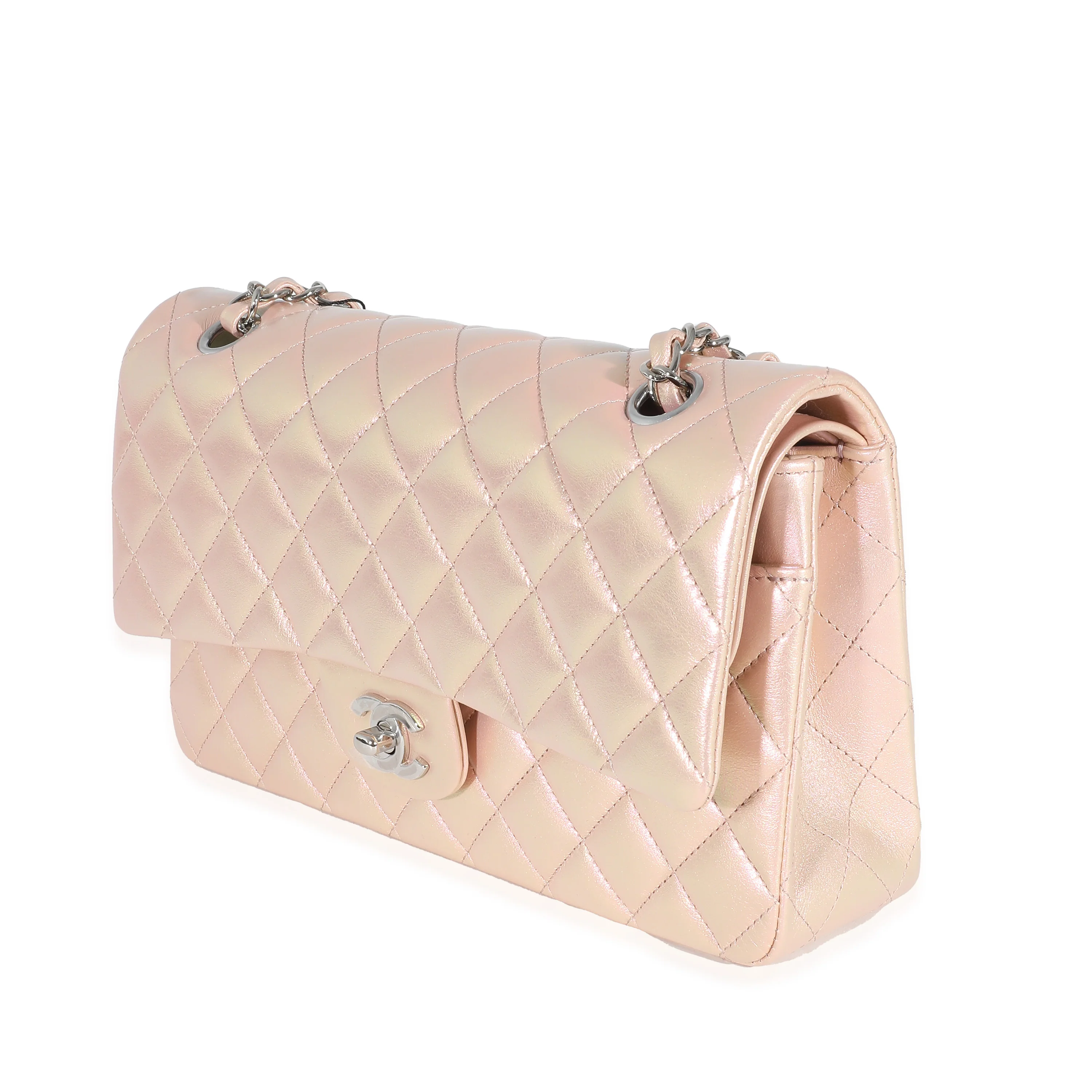 Chanel Pink Iridescent Quilted Lambskin Medium Classic Double Flap Bag - Image 2