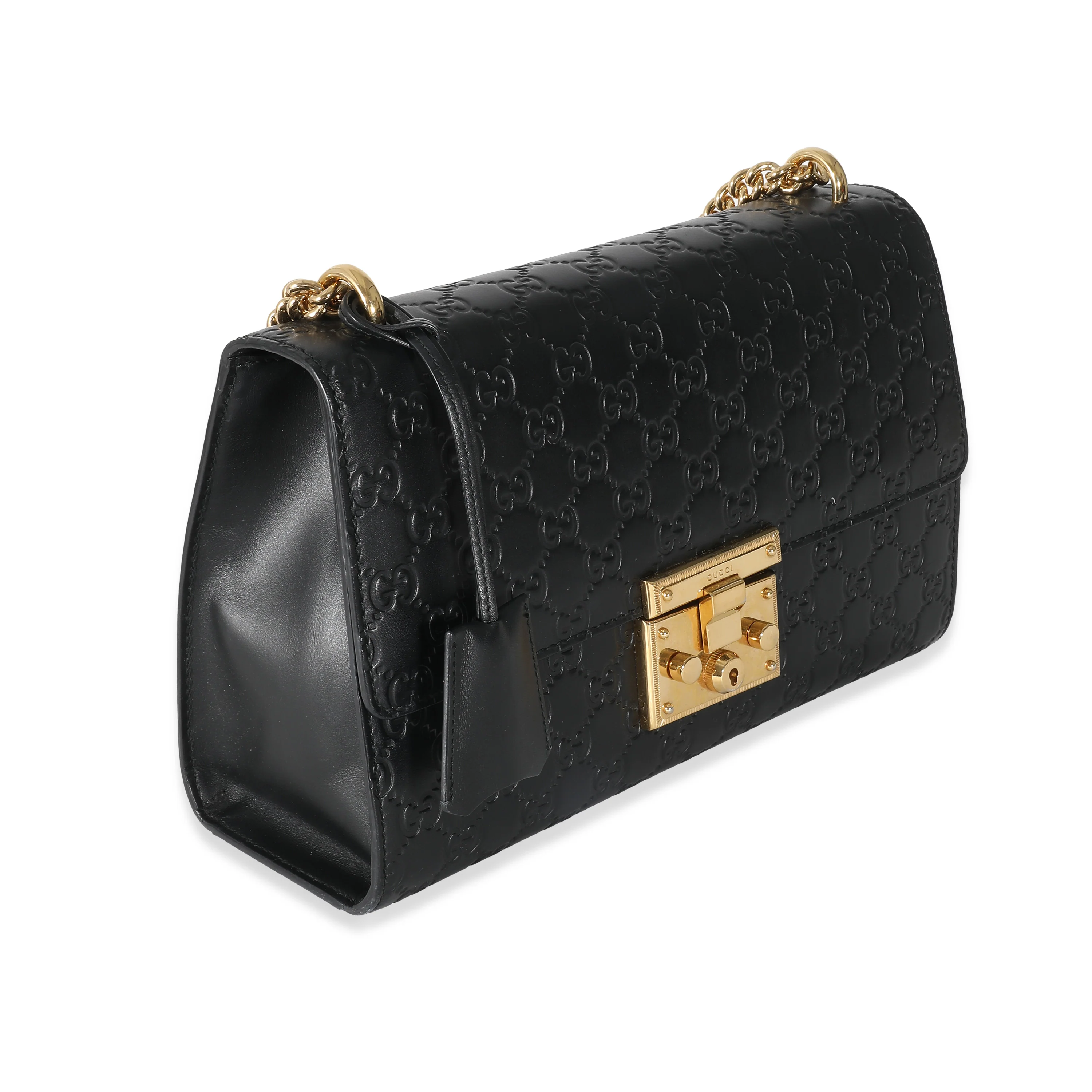 Gucci Black Guccissima Medium Padlock Shoulder Bag - Image 3