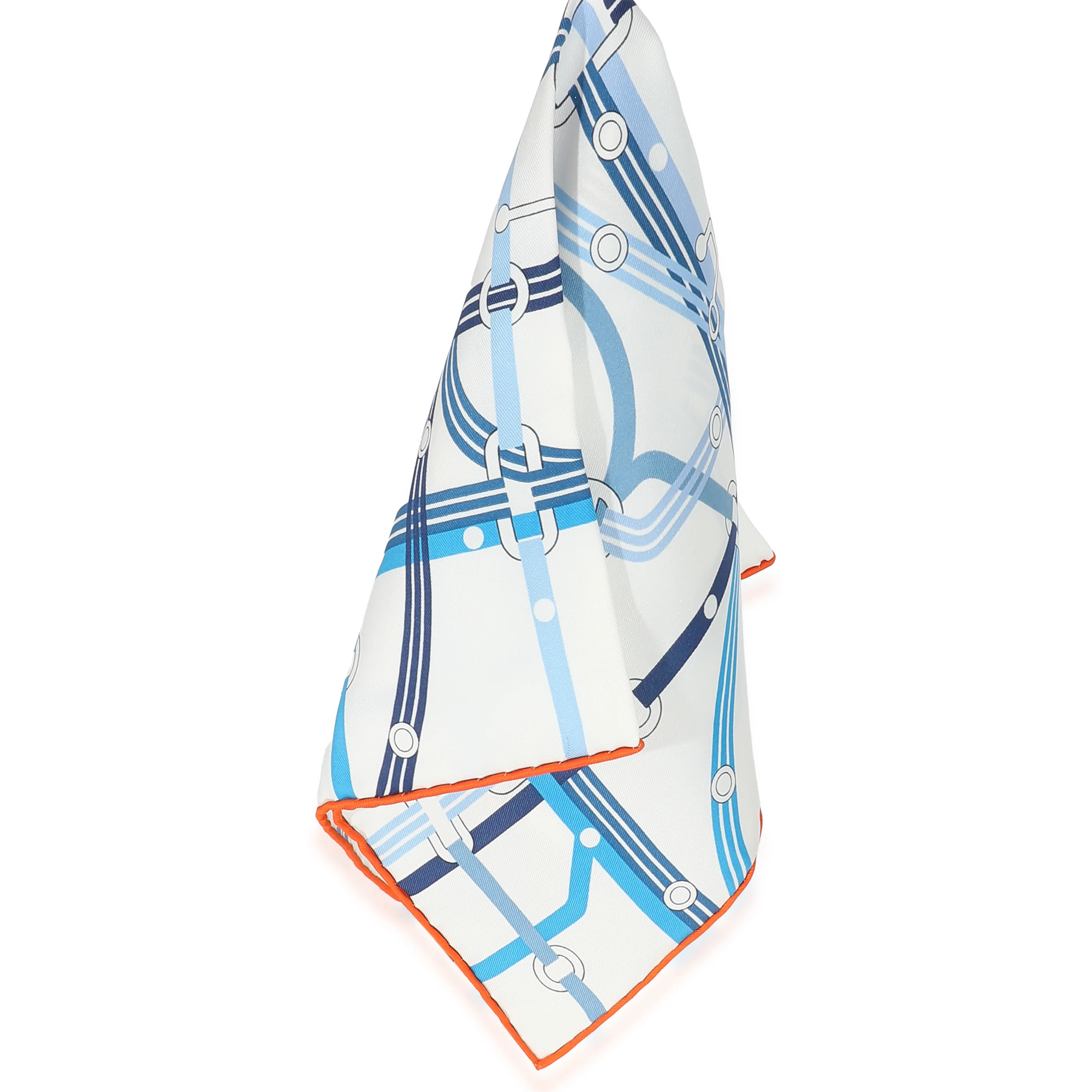 Hermès Silk Blanc Ciel Silk Orange Correspondance Hermès Paris Pocket Square 45 - Image 4