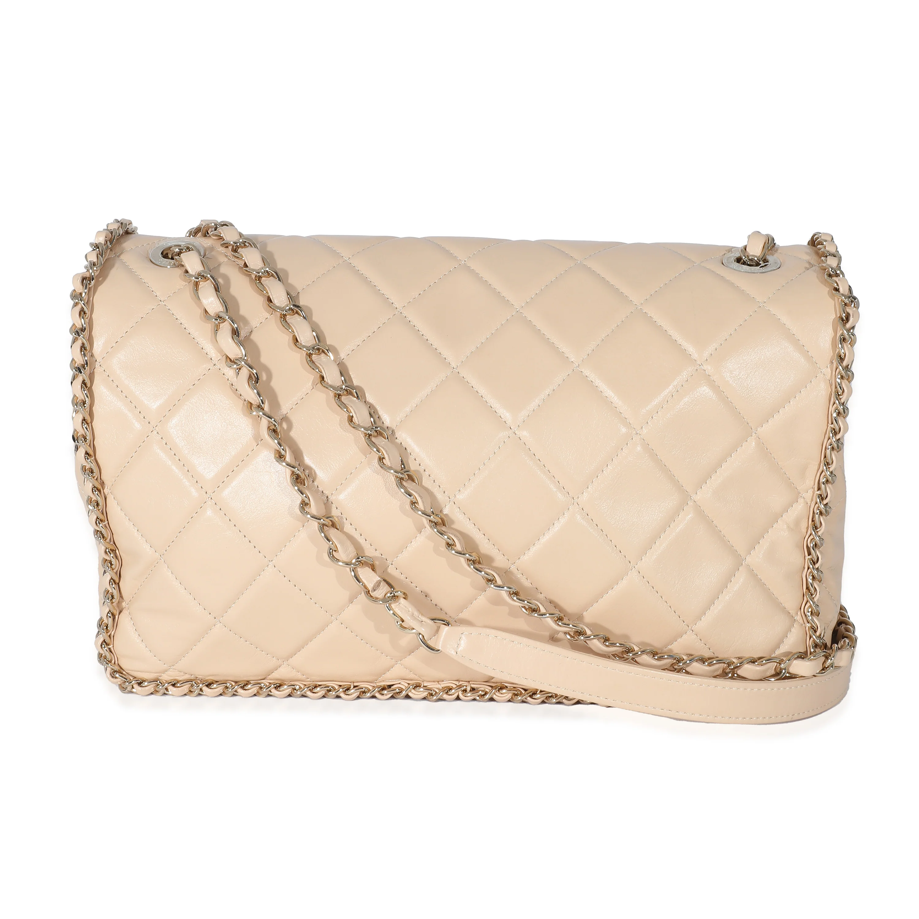 Chanel Beige Crumpled Calfskin Medium Chain All Over Flap Bag - Image 4