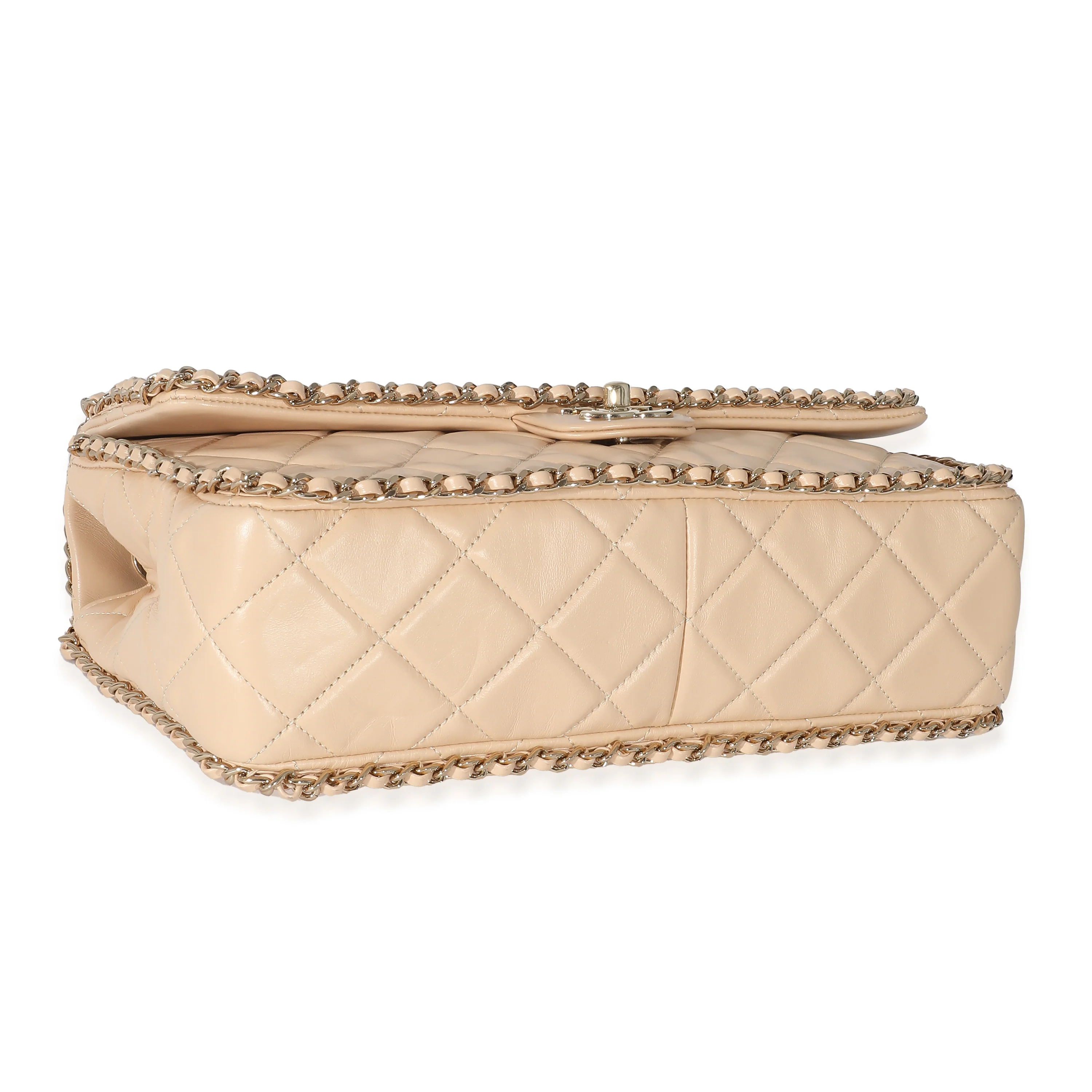 Chanel Beige Crumpled Calfskin Medium Chain All Over Flap Bag - Image 7