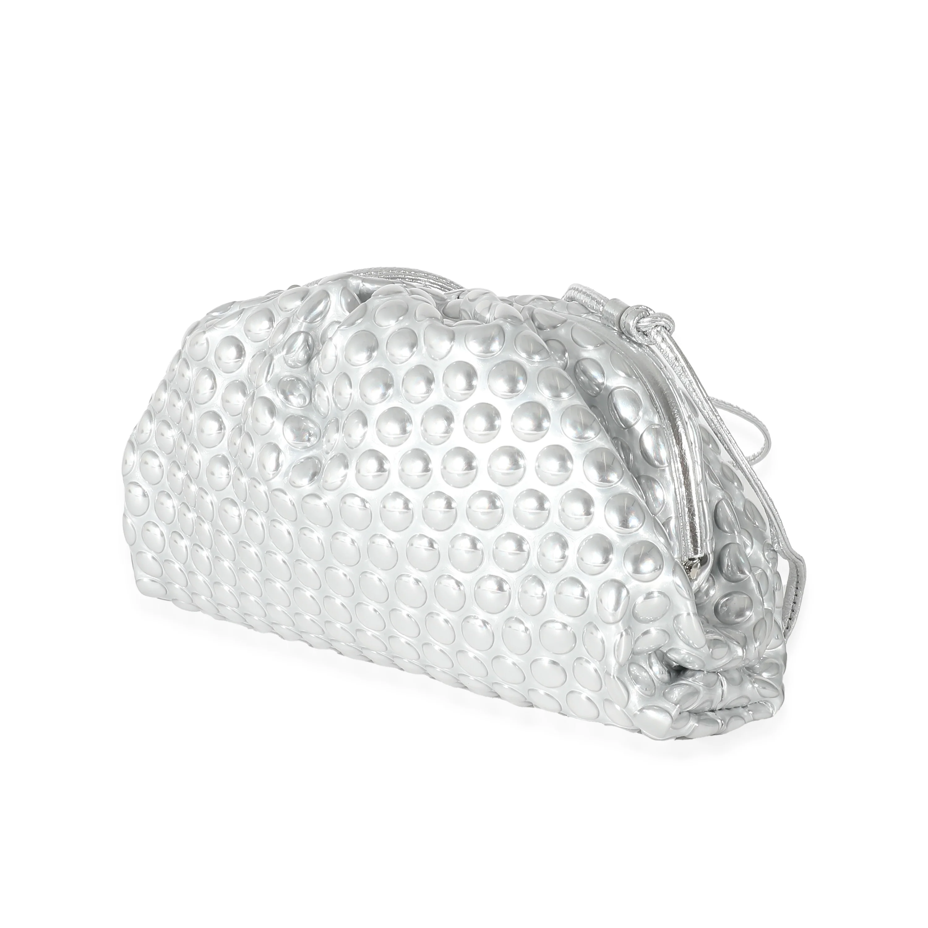 Bottega Veneta Silver Metallic Bubble Wrap Leather The Mini Pouch - Image 2