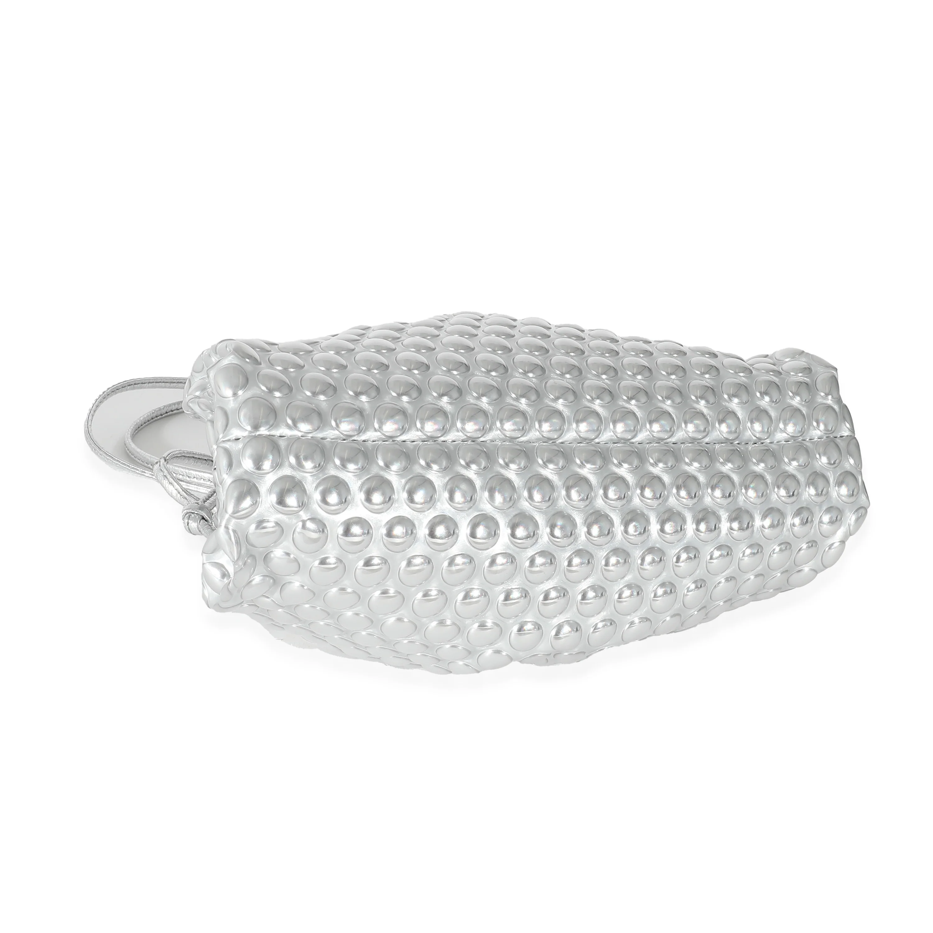 Bottega Veneta Silver Metallic Bubble Wrap Leather The Mini Pouch - Image 3
