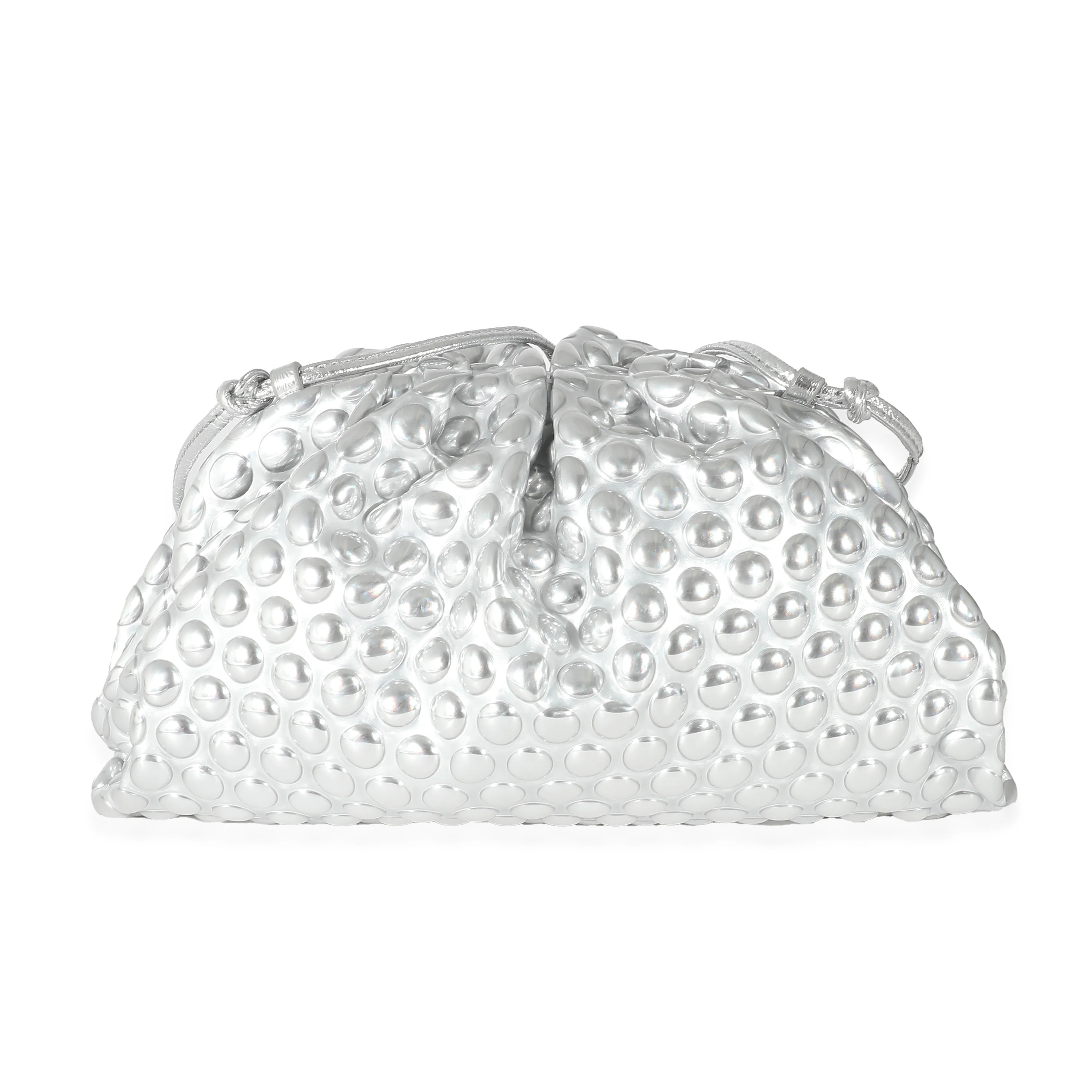 Bottega Veneta Silver Metallic Bubble Wrap Leather The Mini Pouch - Image 4