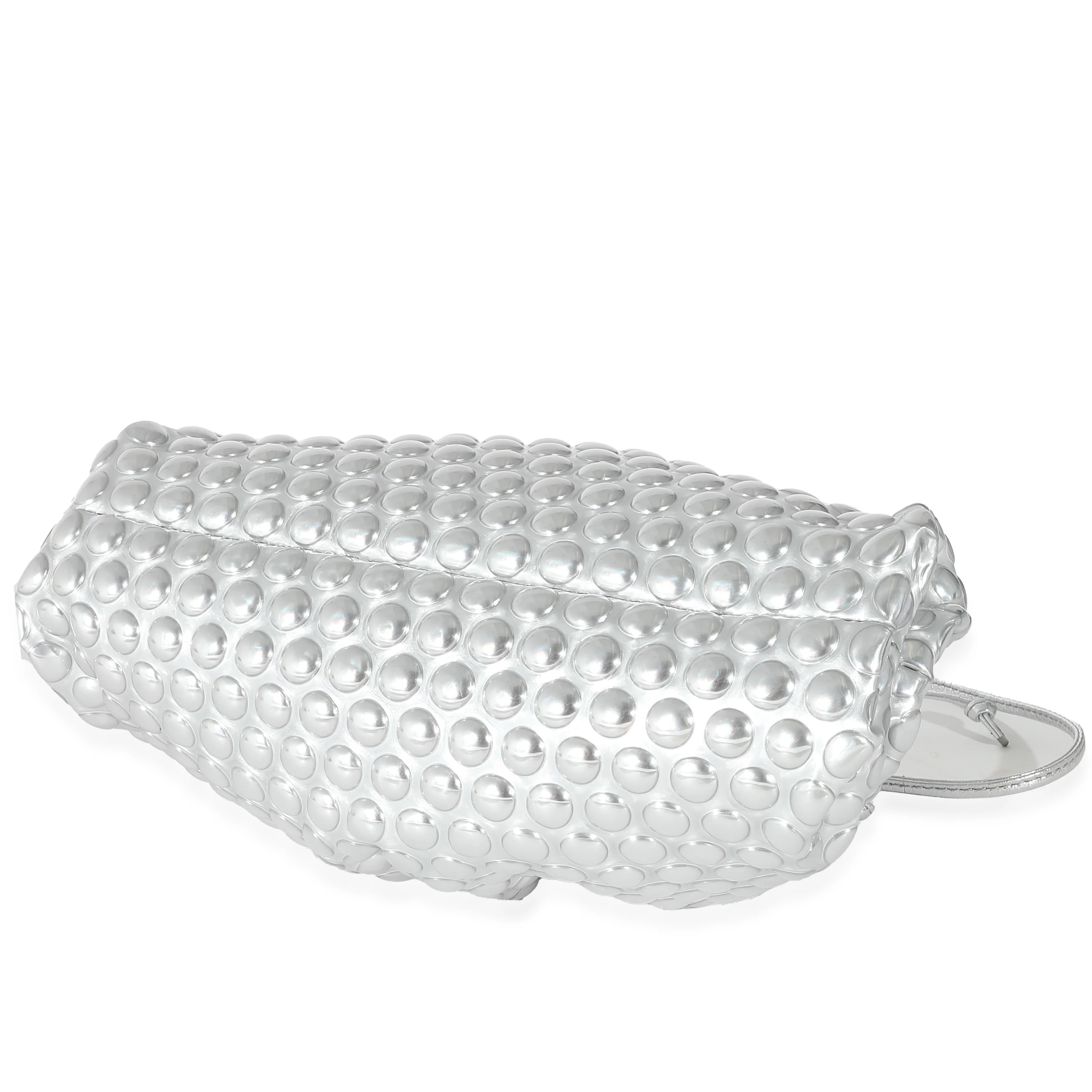 Bottega Veneta Silver Metallic Bubble Wrap Leather The Mini Pouch - Image 5