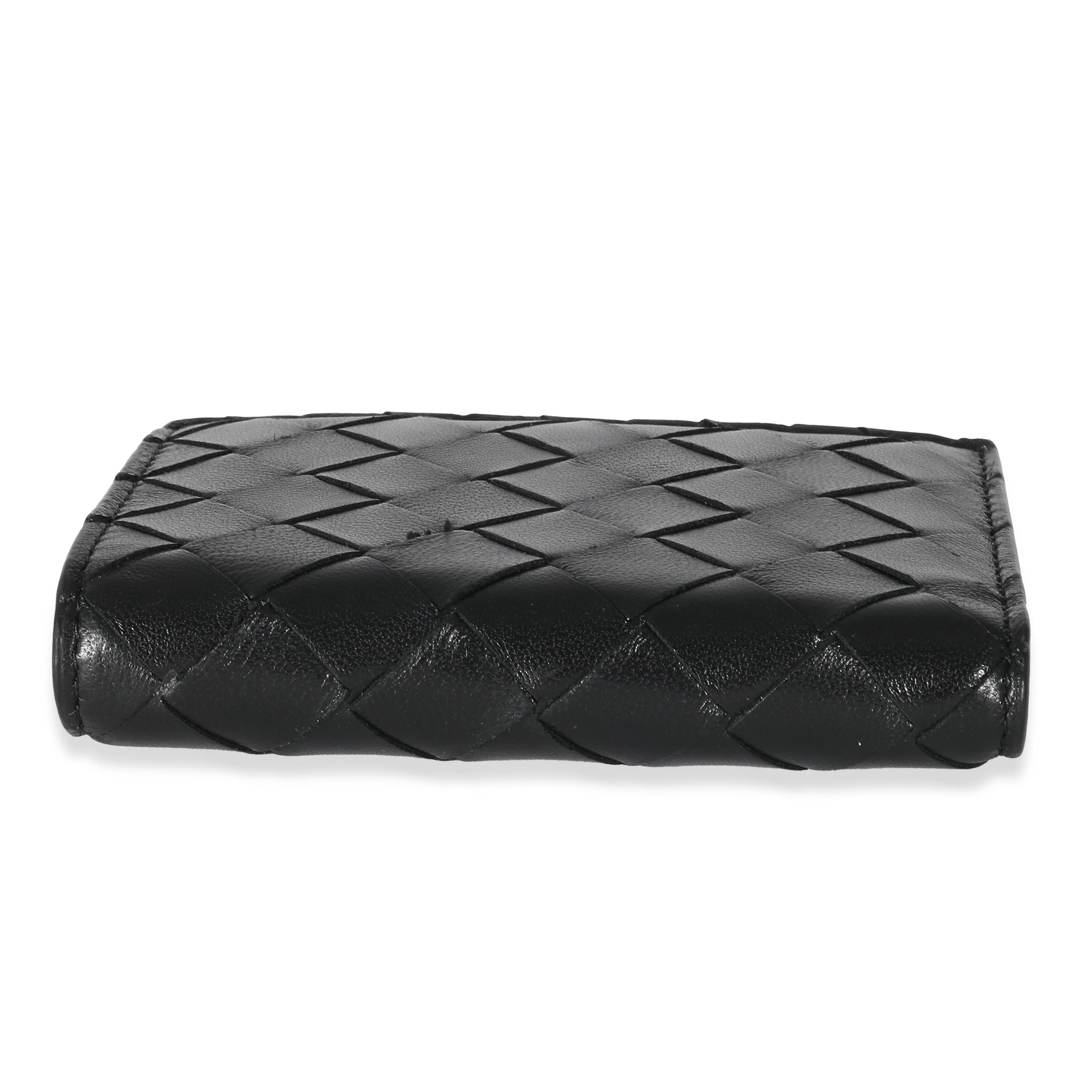 Black Intrecciato Lambskin Tri-Fold Zip Wallet - Image 6