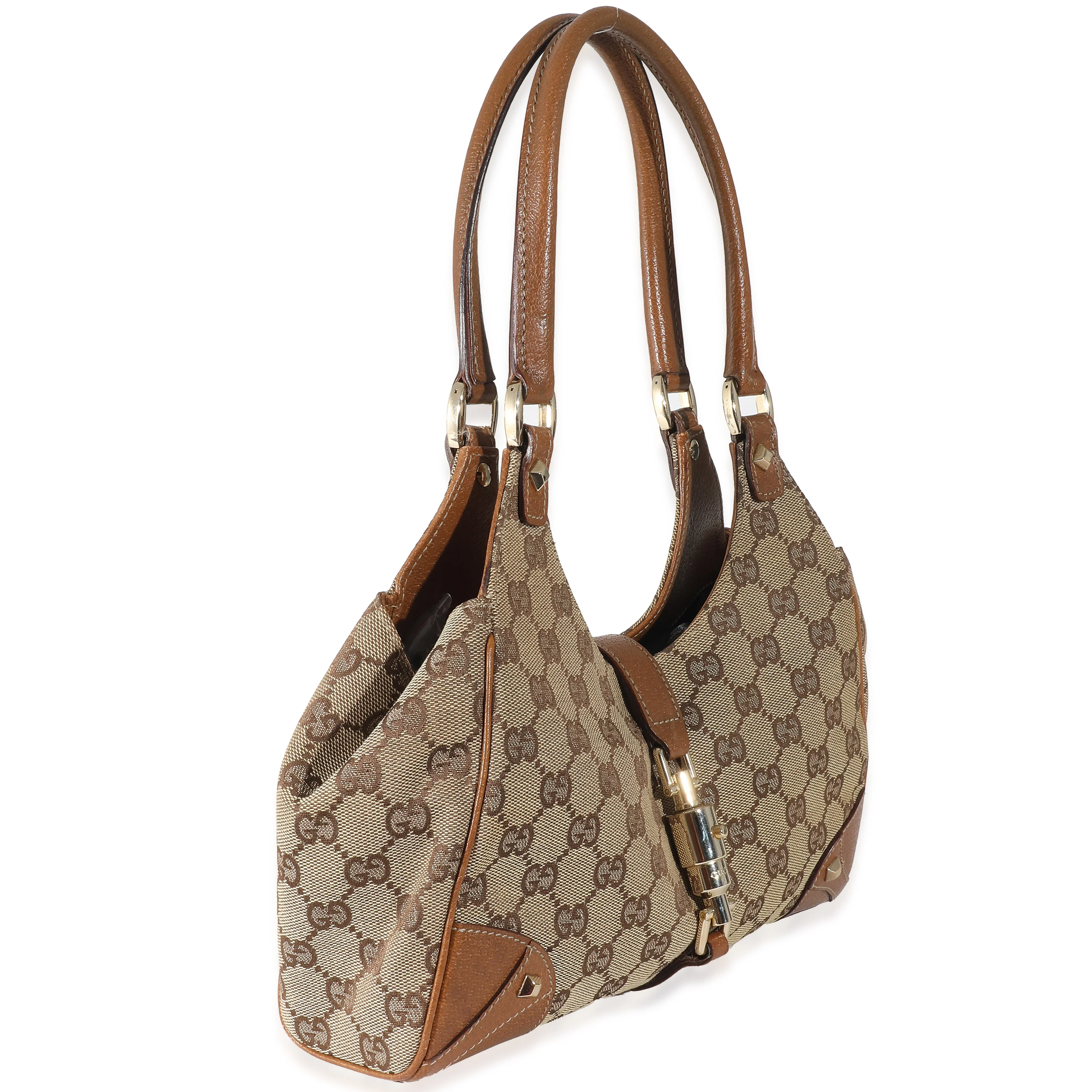 Gucci Beige GG Canvas Nailhead Jackie Bardot - Image 3