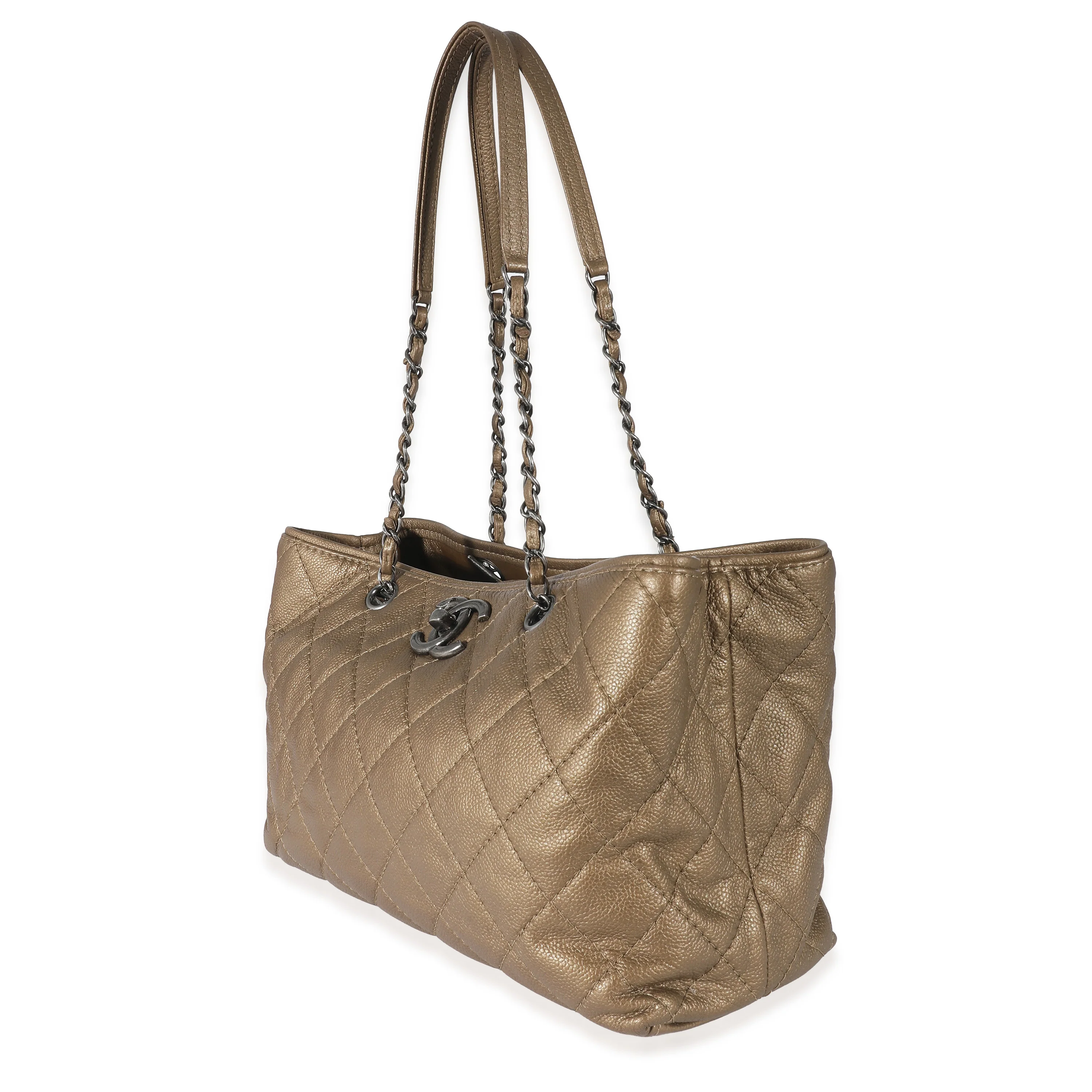 Chanel Bronze Quilted Caviar CC Turnlock Tote - Image 2