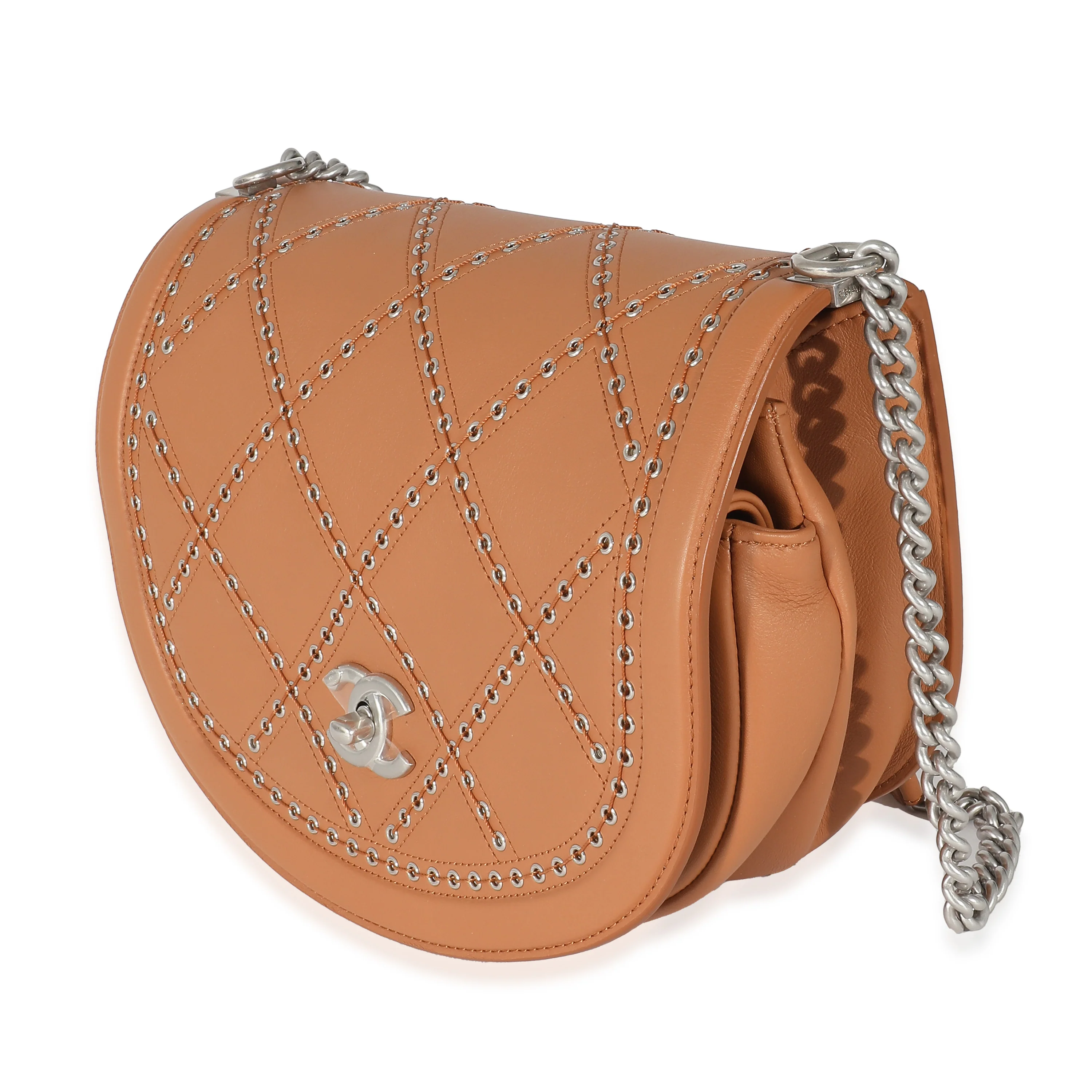 Chanel Brown Calfskin Small Coco Eyelets Flap Bag - Image 2