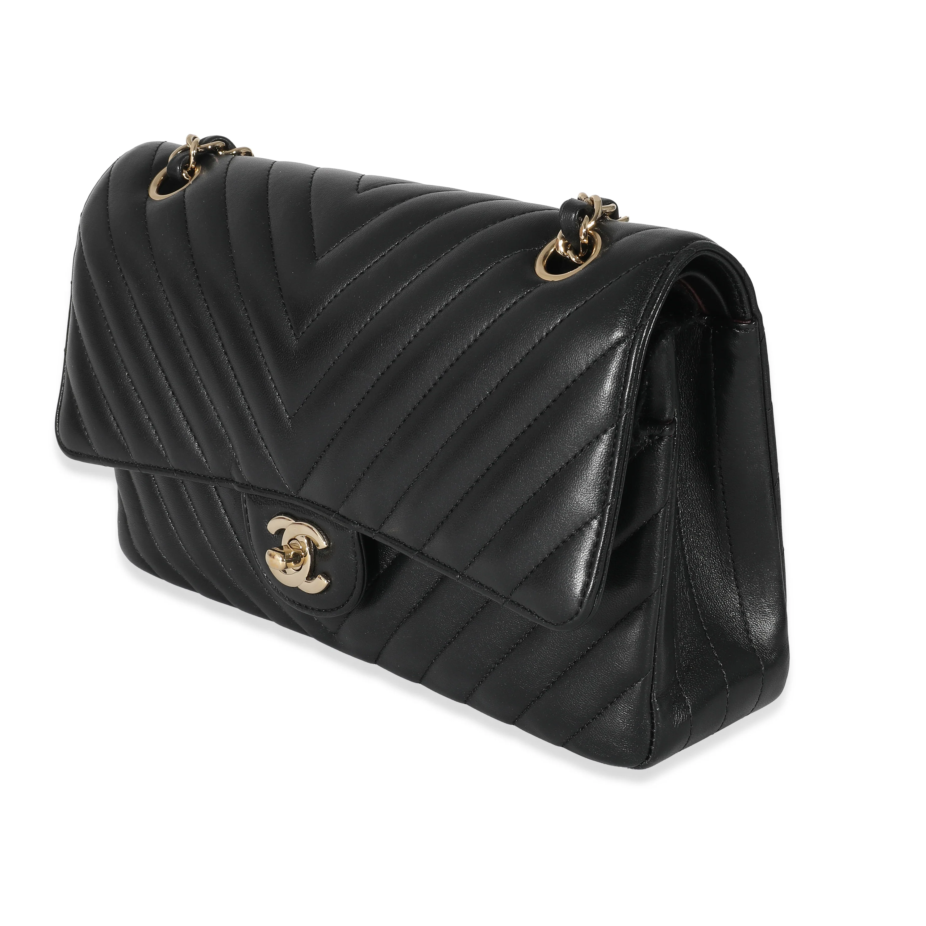 Chanel Black Chevron Lambskin Medium Classic Double Flap Bag - Image 2