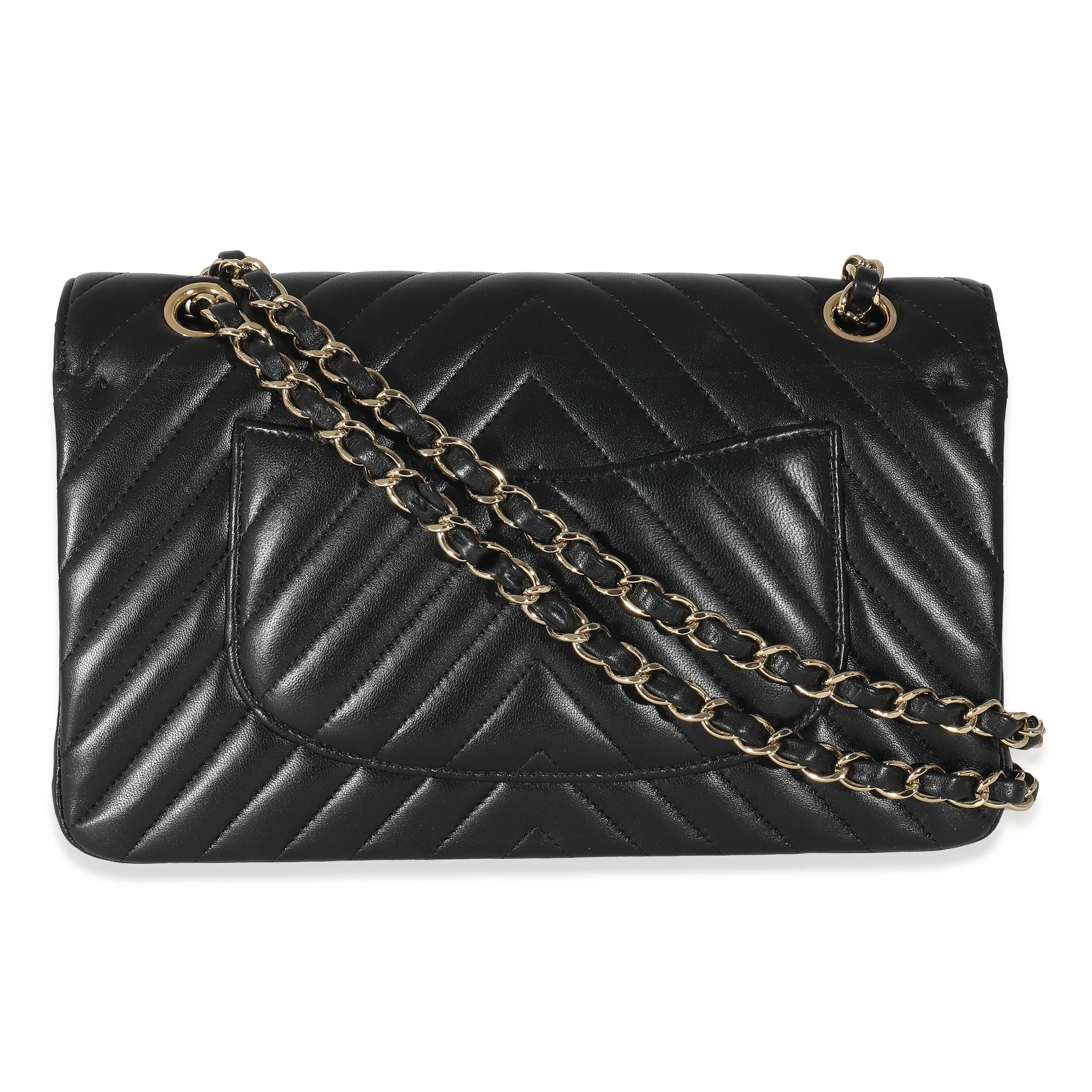 Chanel Black Chevron Lambskin Medium Classic Double Flap Bag - Image 3