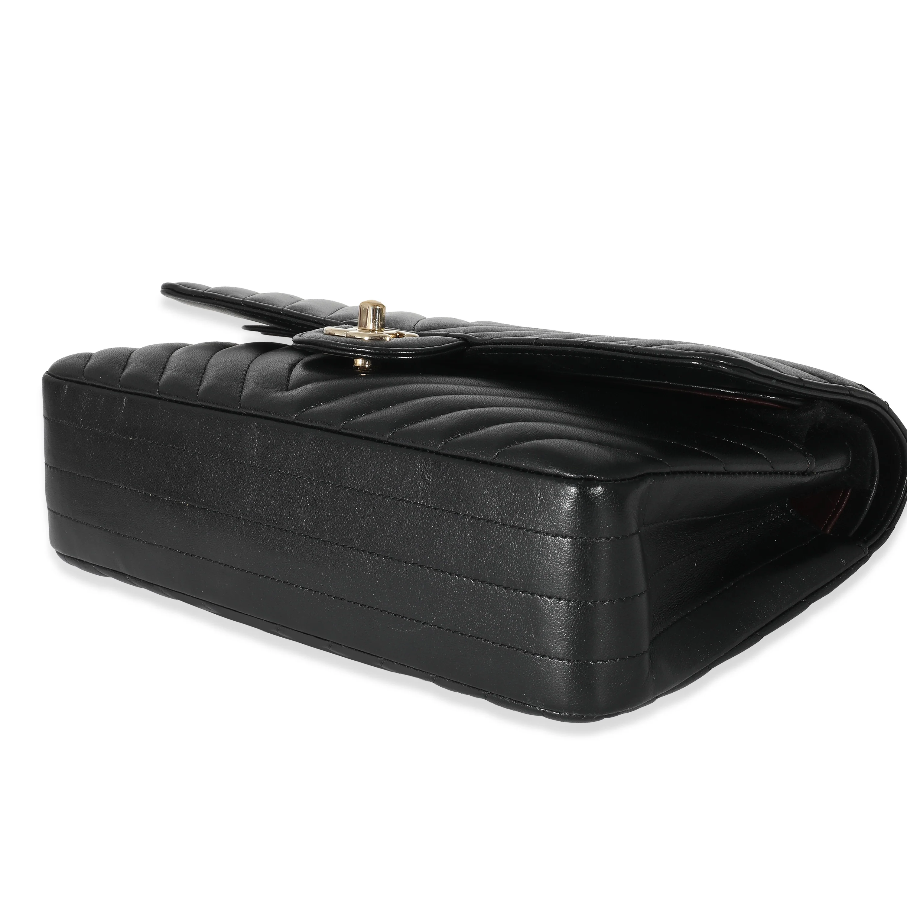 Chanel Black Chevron Lambskin Medium Classic Double Flap Bag - Image 4