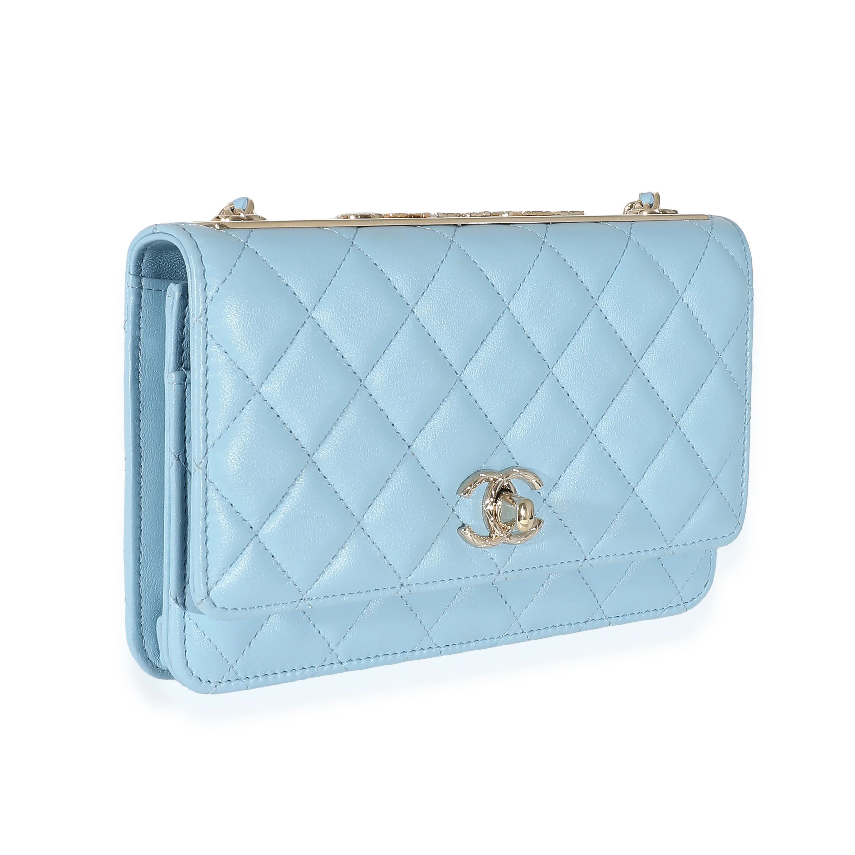 Chanel Light Blue Quilted Lambskin Trendy CC Wallet On Chain - Image 3