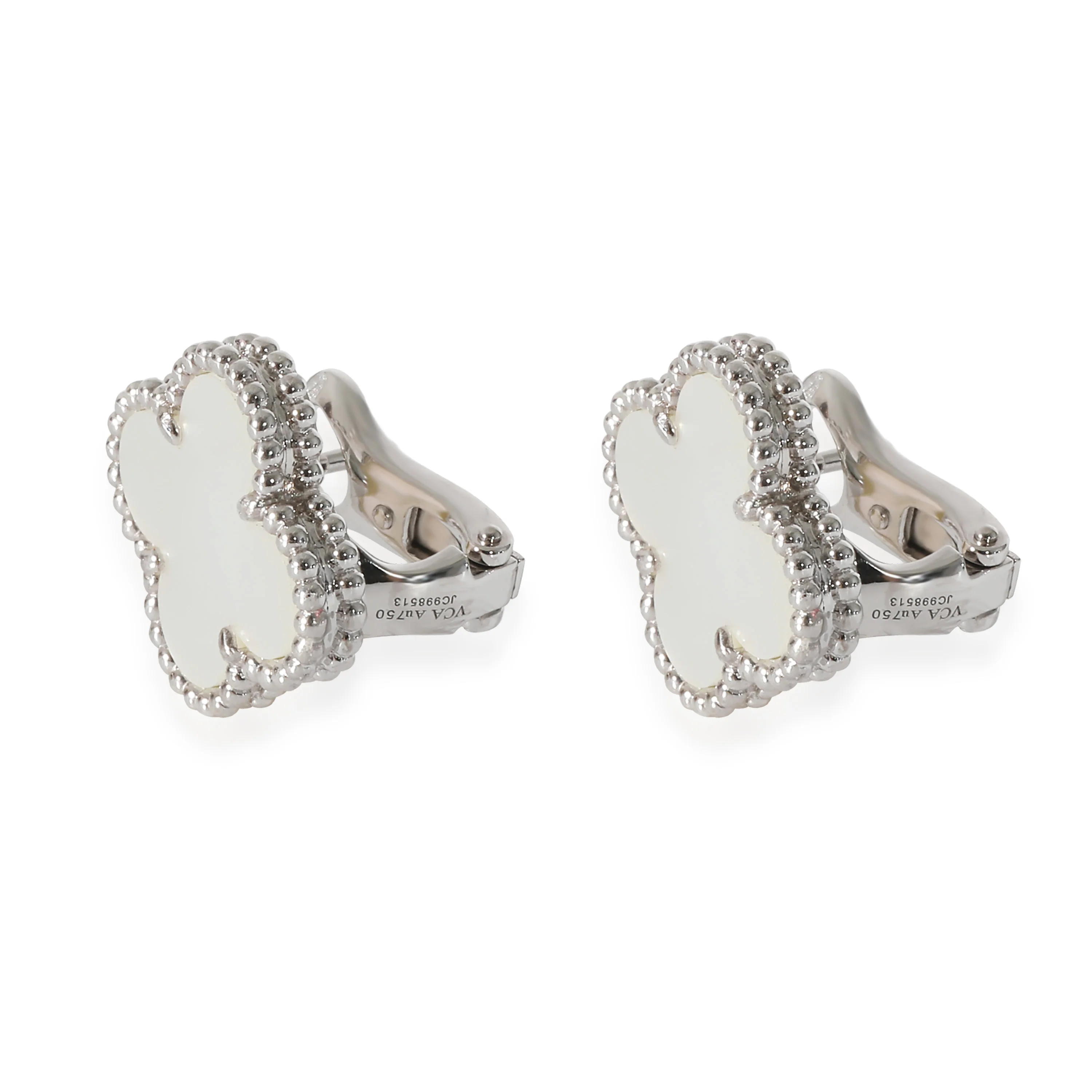Van Cleef & Arpels Alhambra Mother Of Pearl Earrings in 18k White Gold - Image 4