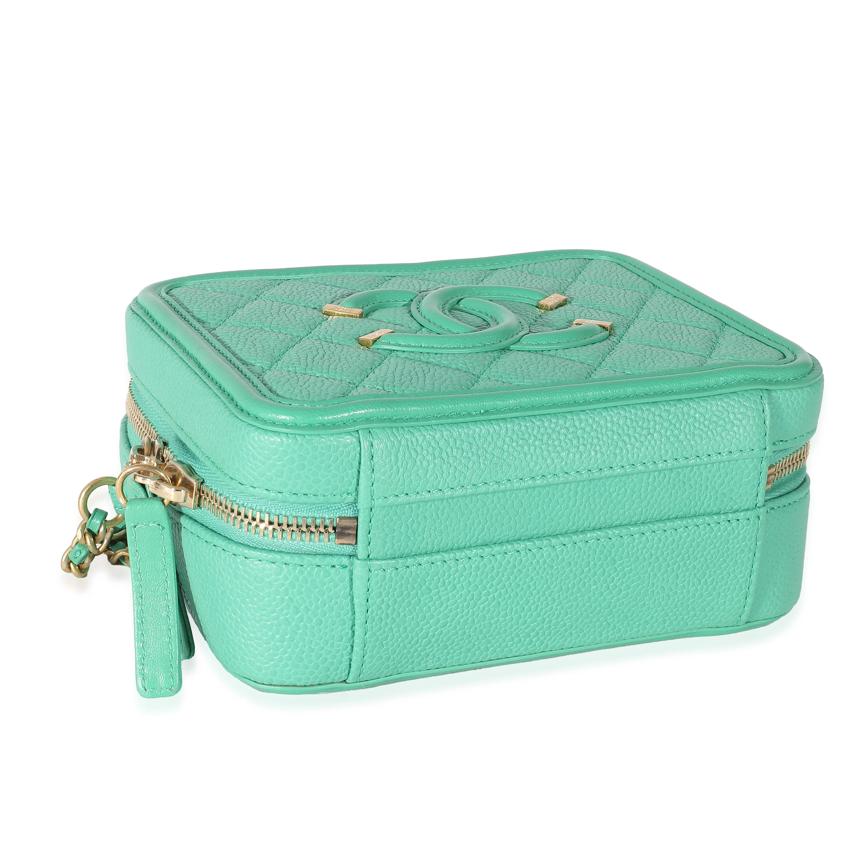 Chanel Green Quilted Caviar CC Small Filigree Vanity Case - Image 6