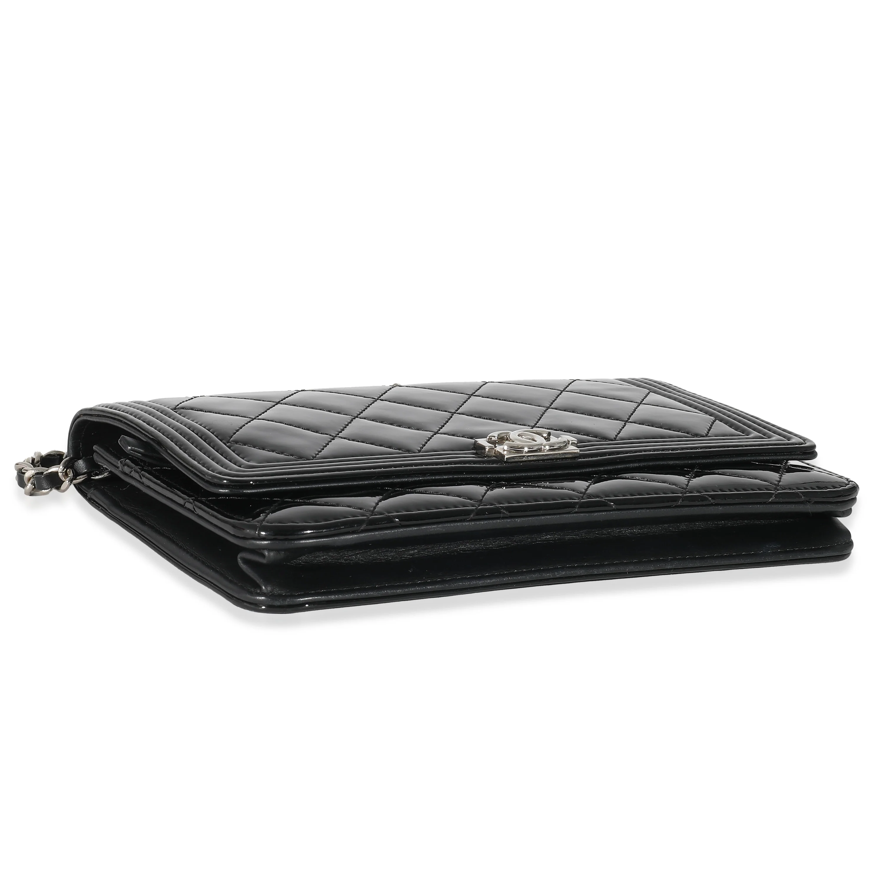 Chanel Black Quilted Patent Boy Wallet On Chain - Image 6