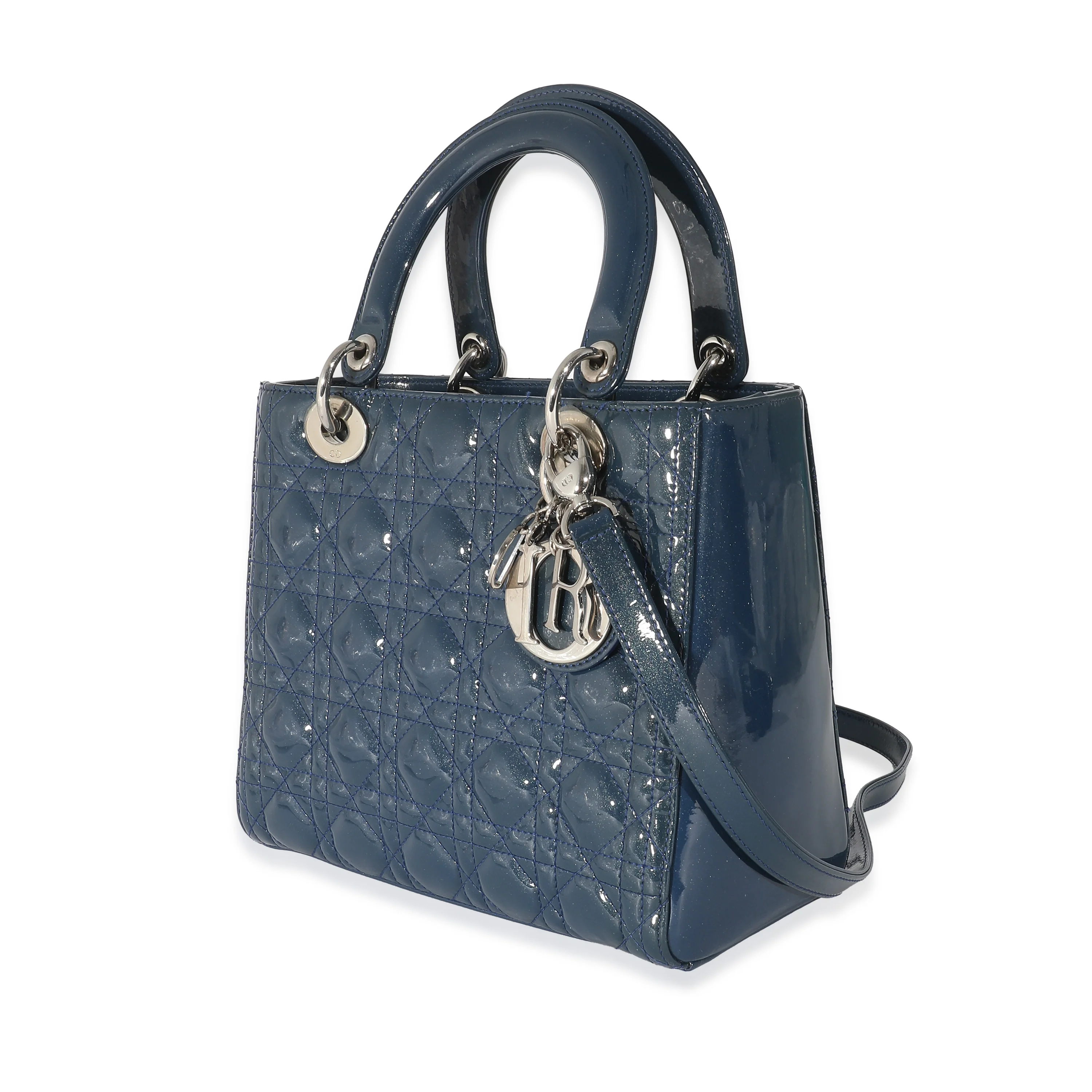 Christian Dior Navy Patent Cannage Medium Lady Dior - Image 2