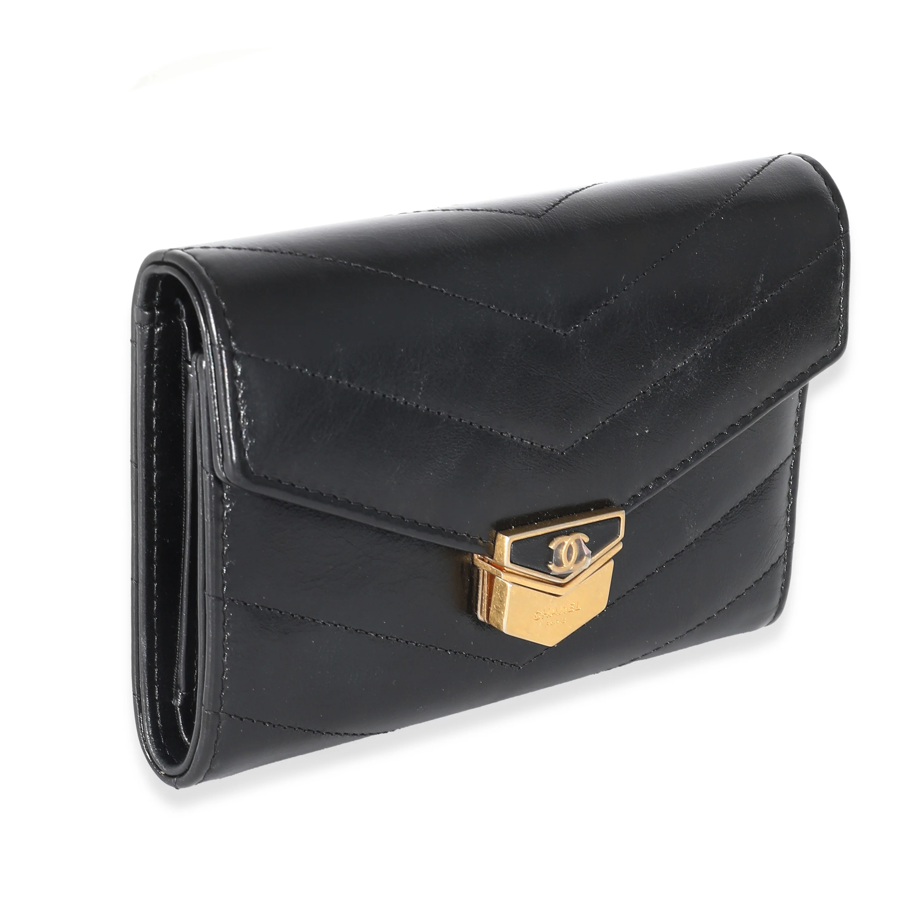 Chanel 18A Black Chevron Calfskin Small Medal Wallet - Image 4