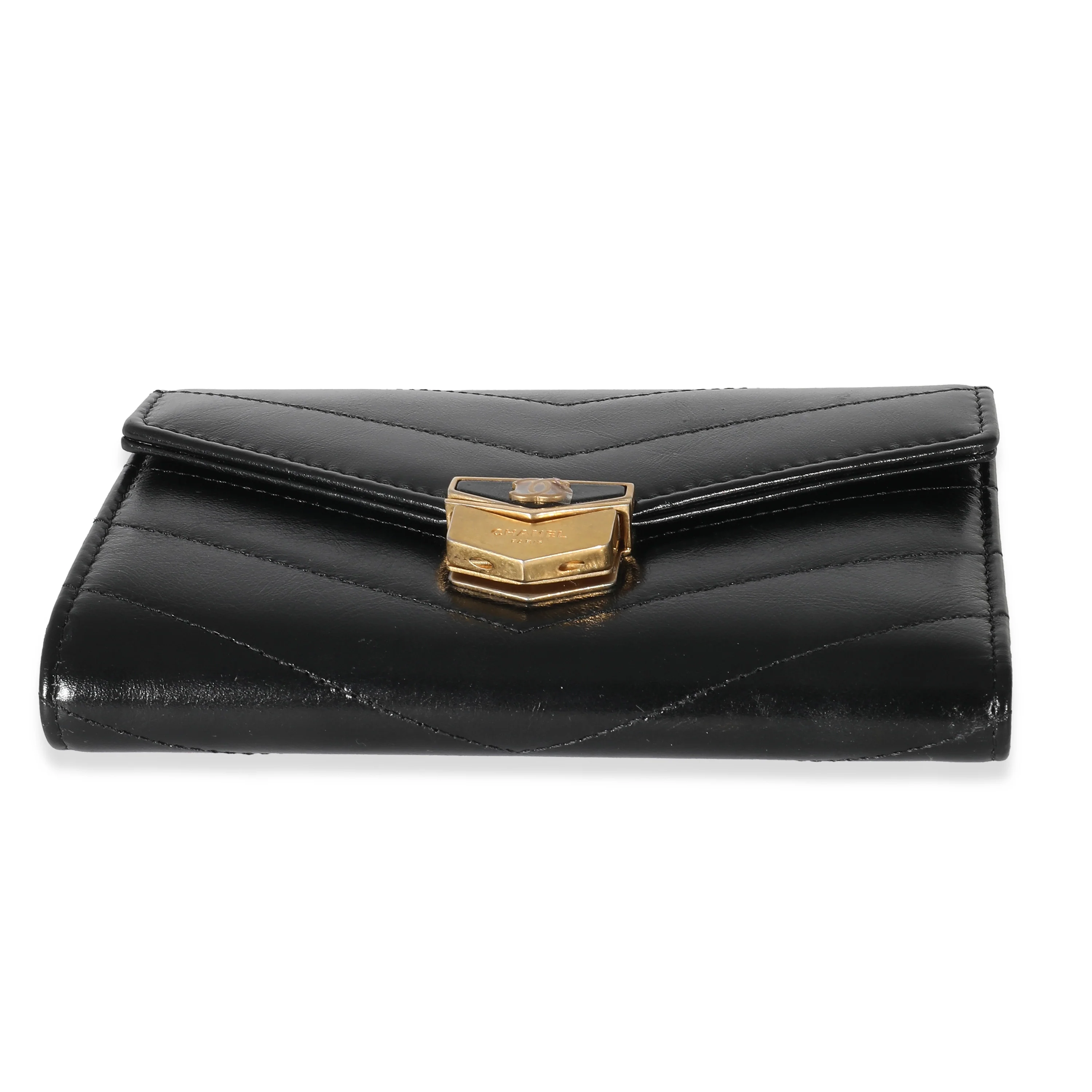 Chanel 18A Black Chevron Calfskin Small Medal Wallet - Image 5